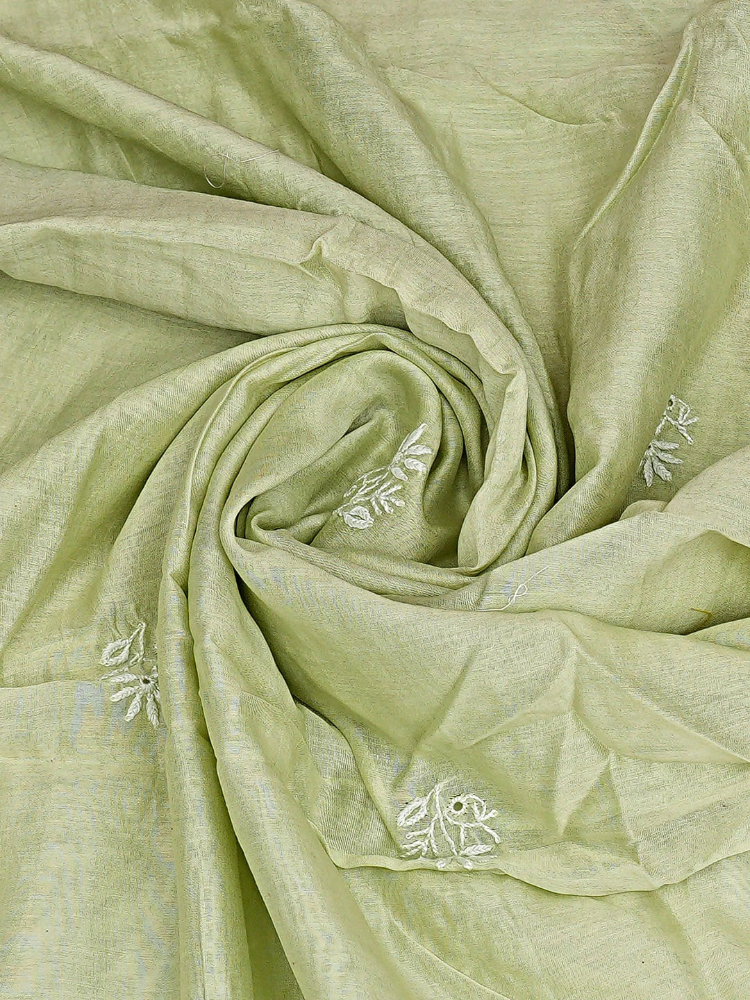 Ada Hand Embroidered Green Chanderi Lucknowi Chikankari Dupatta 01A923300