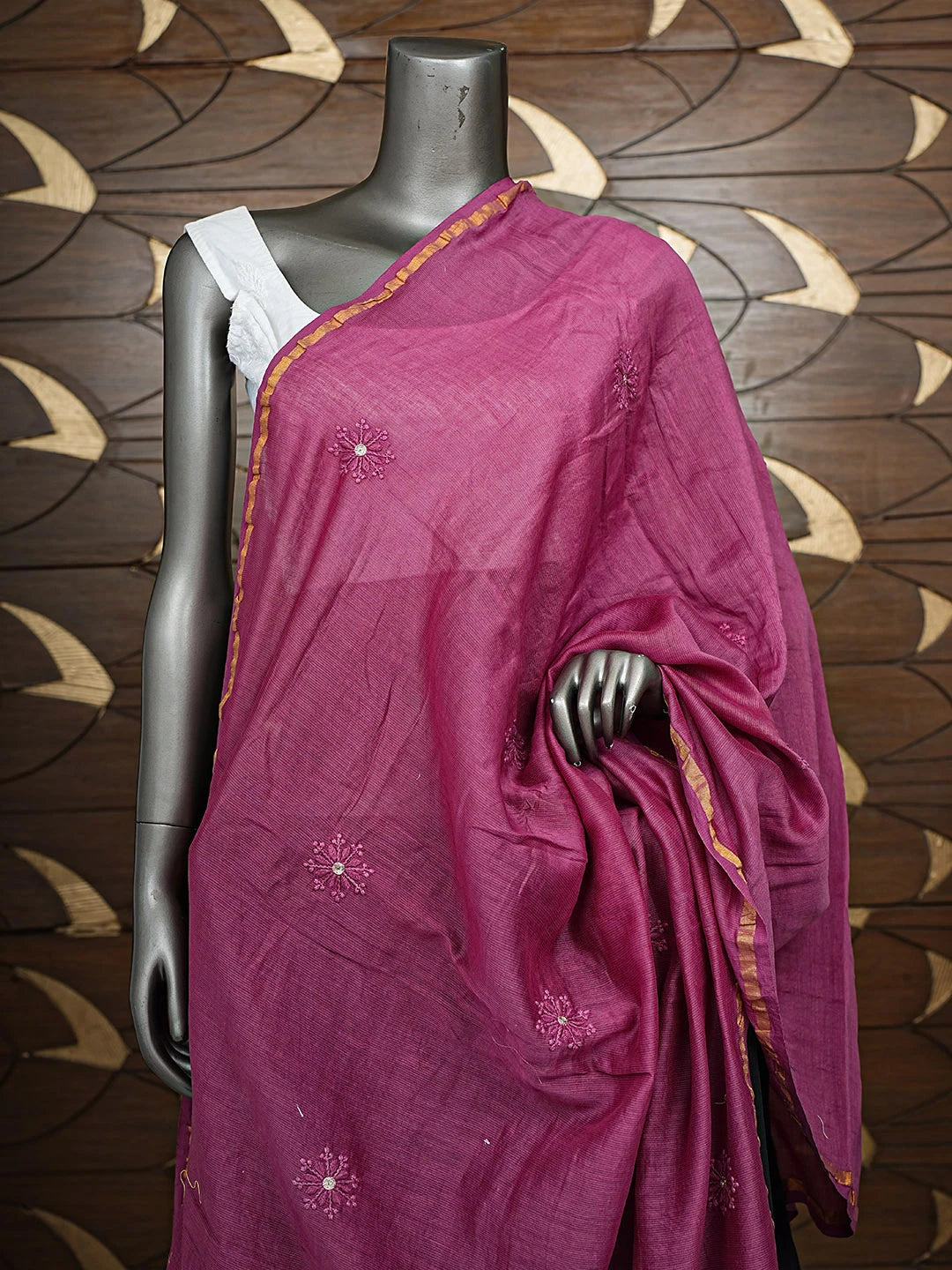 Ada Hand Embroidered Maroon Chanderi Lucknowi Chikankari Dupatta With Zari Taar Work 01A868357