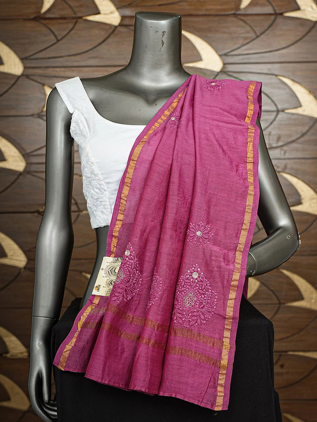 Ada Hand Embroidered Maroon Chanderi Lucknowi Chikankari Dupatta With Zari Taar Work 01A868357