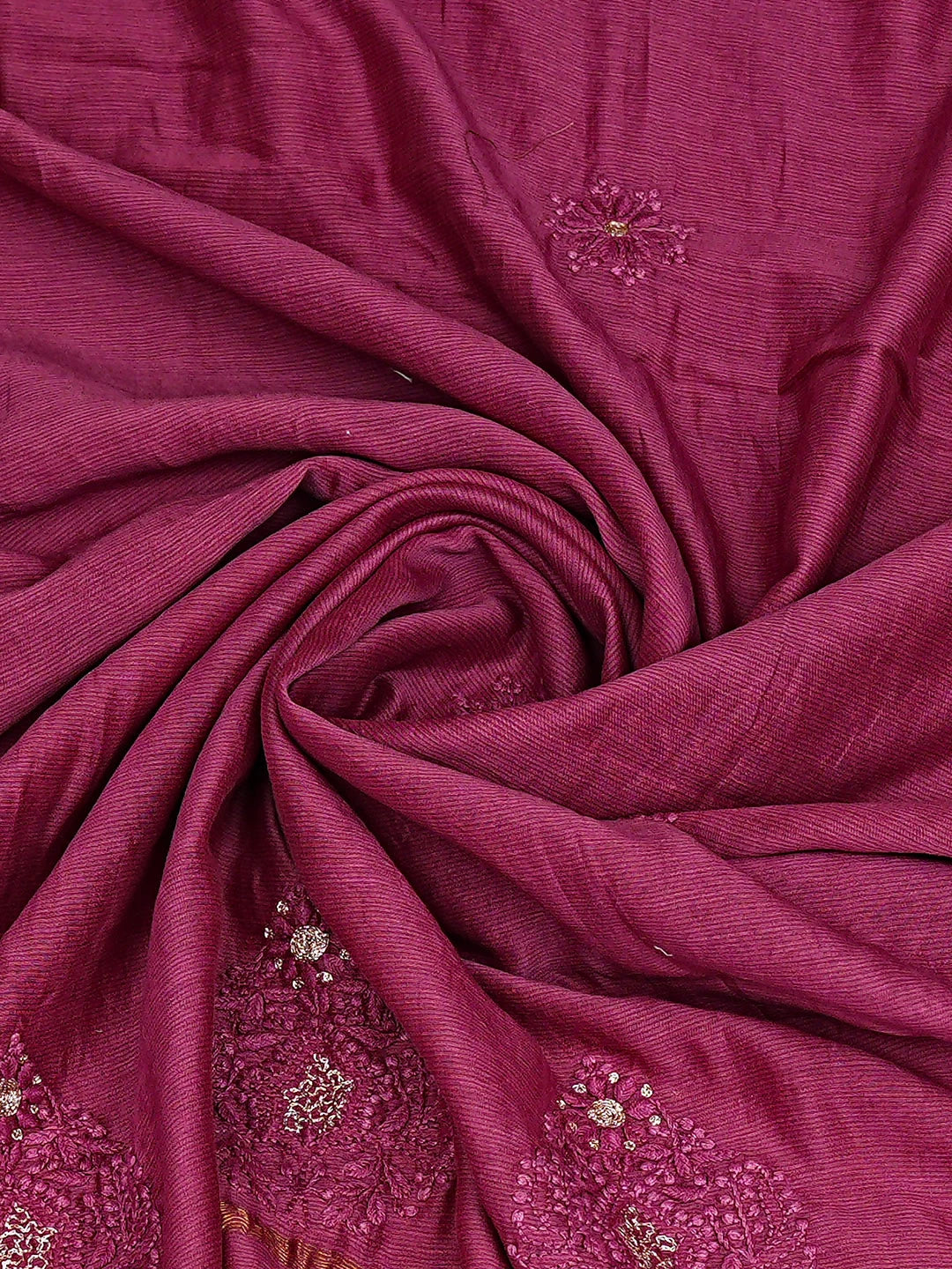 Ada Hand Embroidered Maroon Chanderi Lucknowi Chikankari Dupatta With Zari Taar Work 01A868357