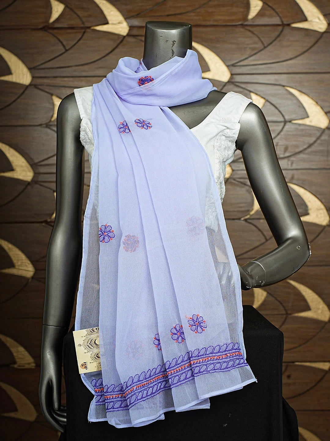 Ada Hand Embroidered Mauve Georgette Lucknowi Chikankari Dupatta 01A496978