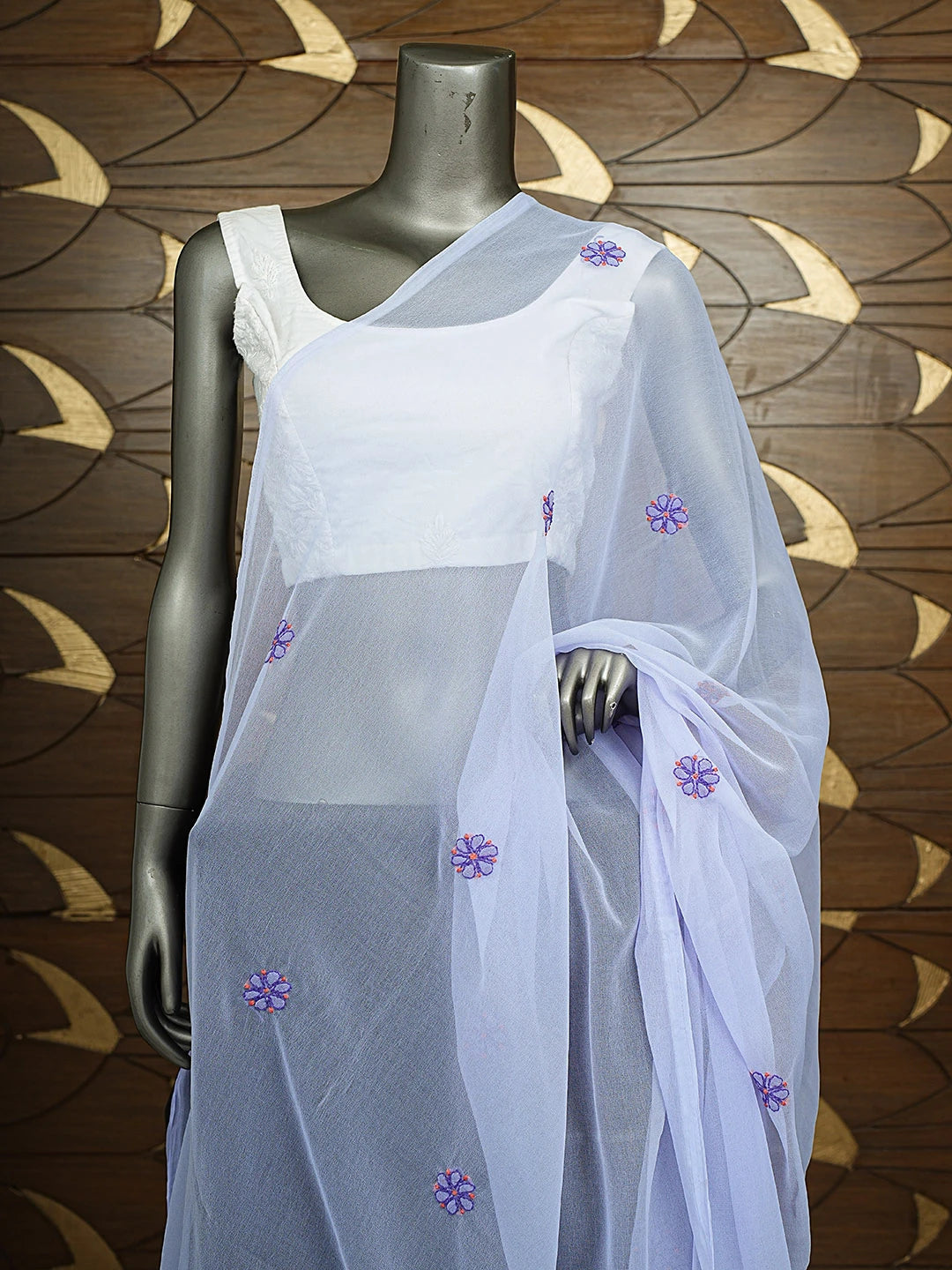 Ada Hand Embroidered Mauve Georgette Lucknowi Chikankari Dupatta 01A496978