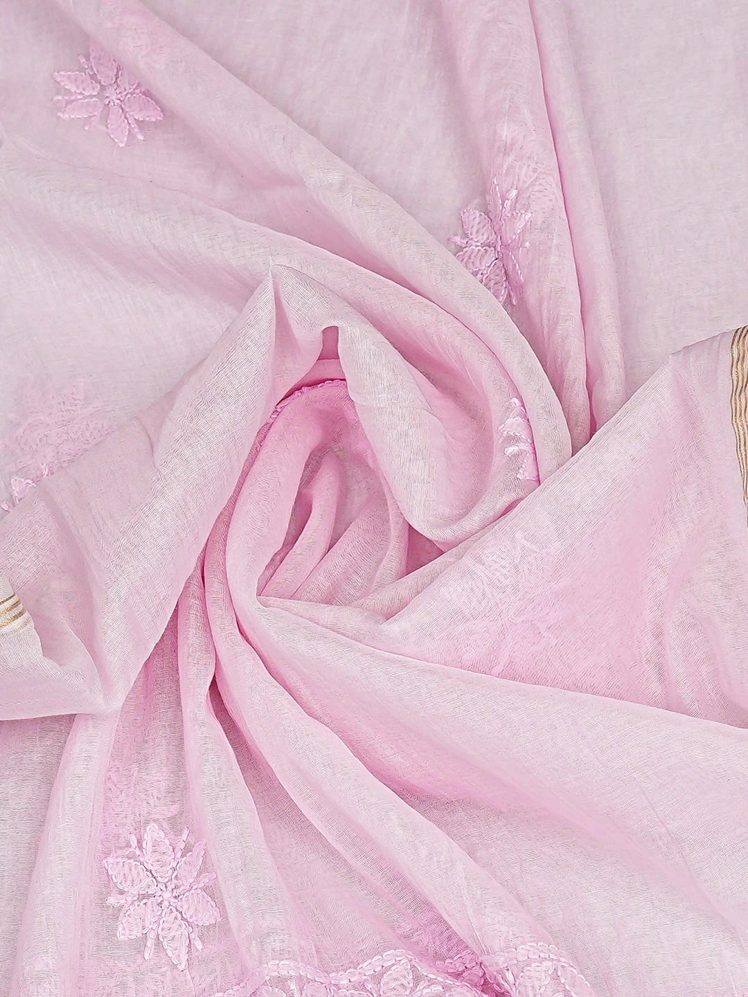 Ada Hand Embroidered Pink Chanderi Lucknowi Chikankari Dupatta 01A862674