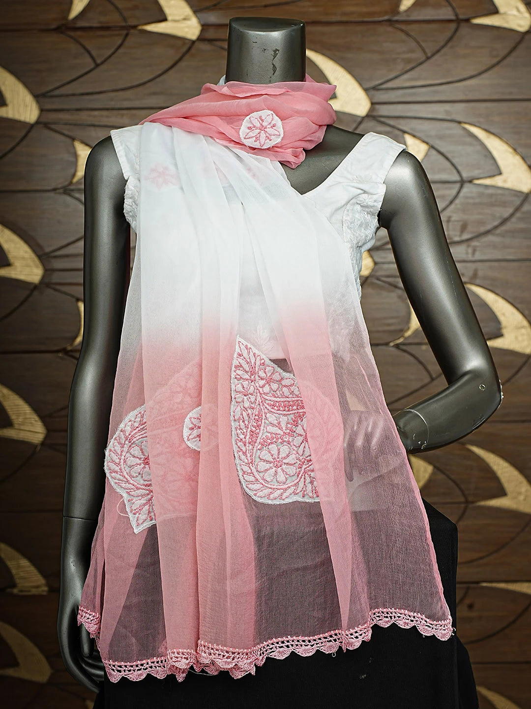 Ada Hand Embroidered White Chiffon Lucknowi Chikankari Dupatta 01A467956