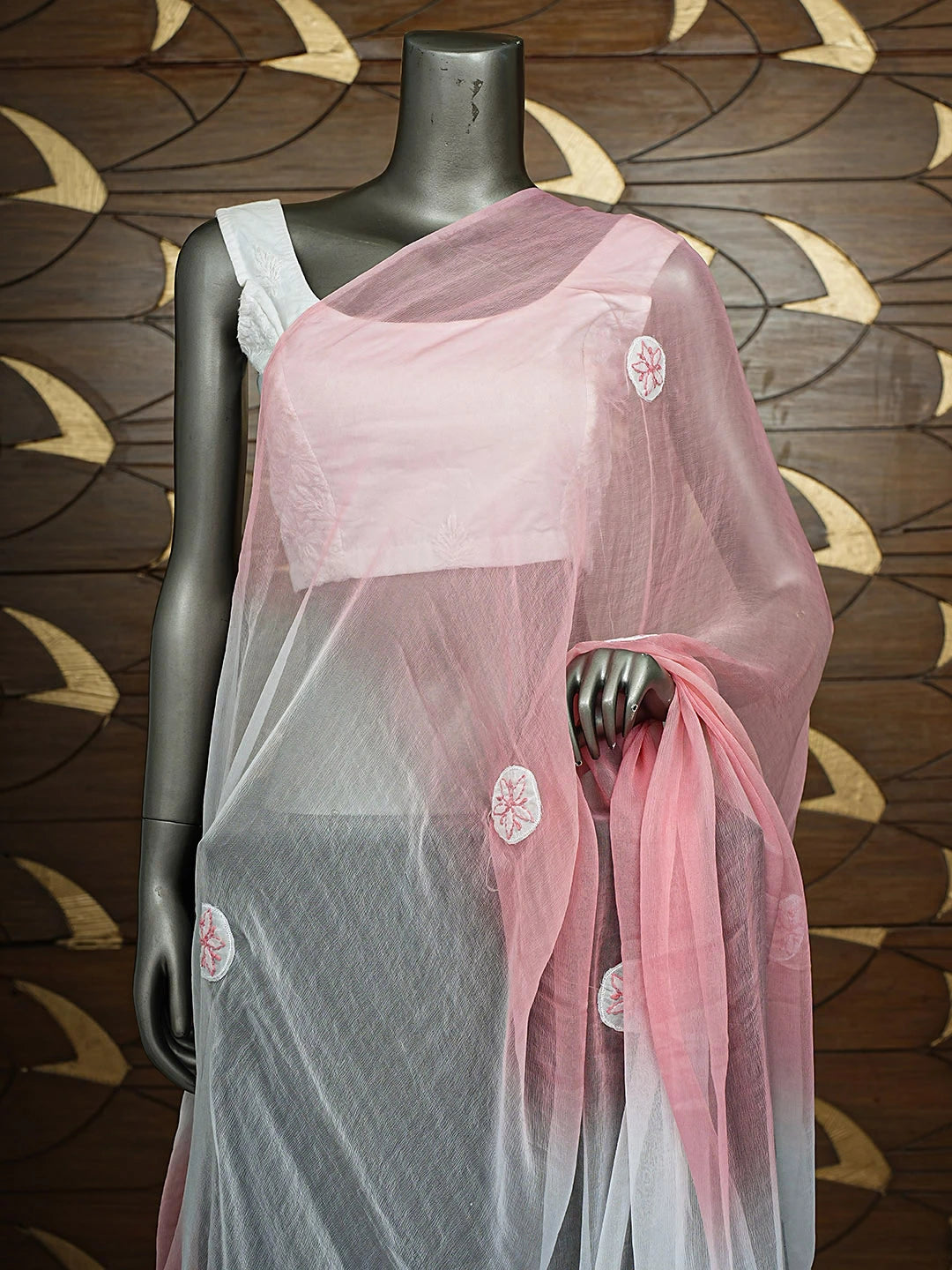 Ada Hand Embroidered White Chiffon Lucknowi Chikankari Dupatta 01A467956