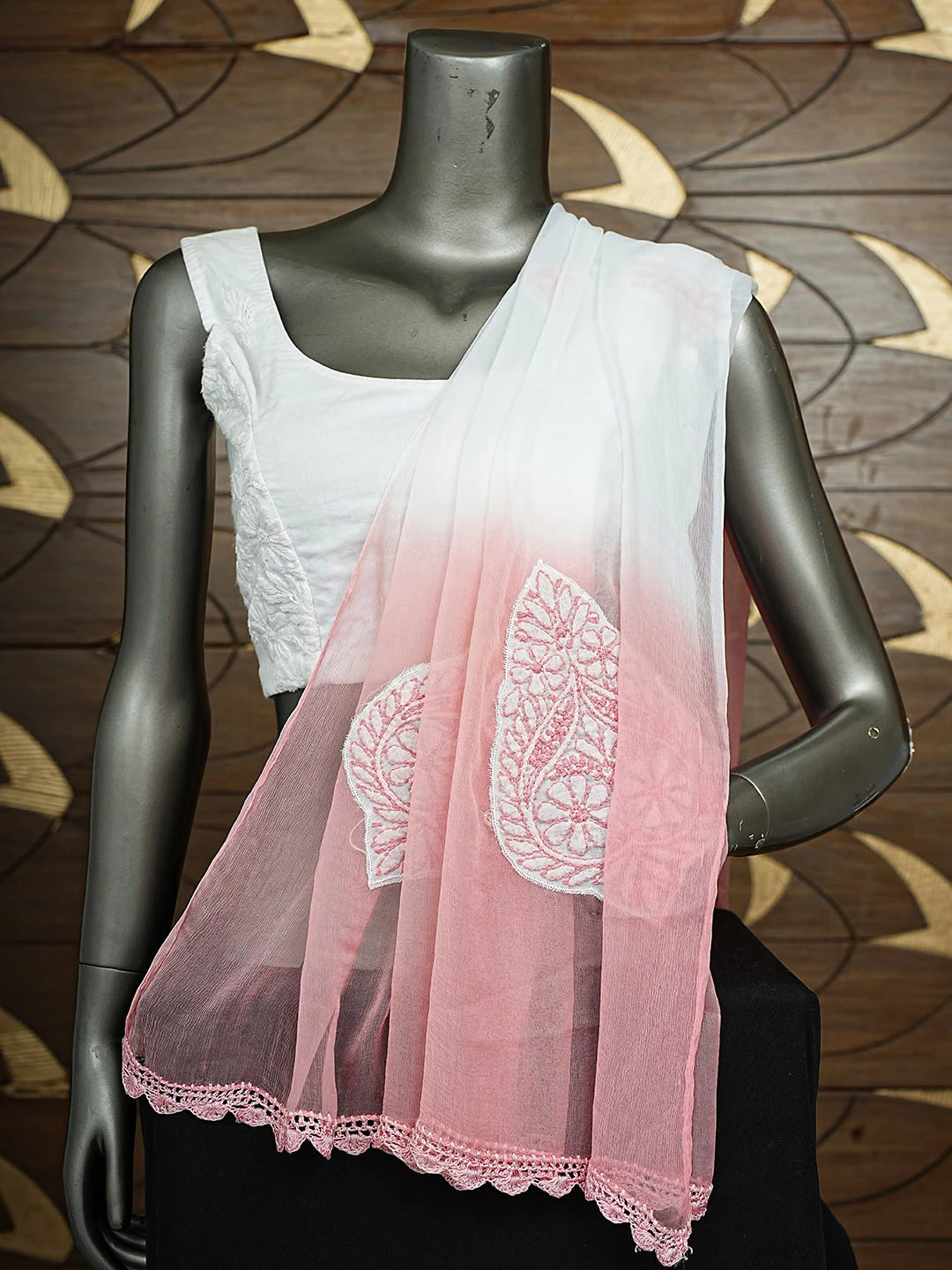 Ada Hand Embroidered White Chiffon Lucknowi Chikankari Dupatta 01A467956