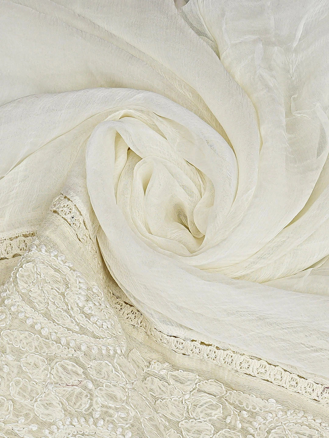 Ada Hand Embroidered Cream Chiffon Lucknowi Chikankari Dupatta 01A822003