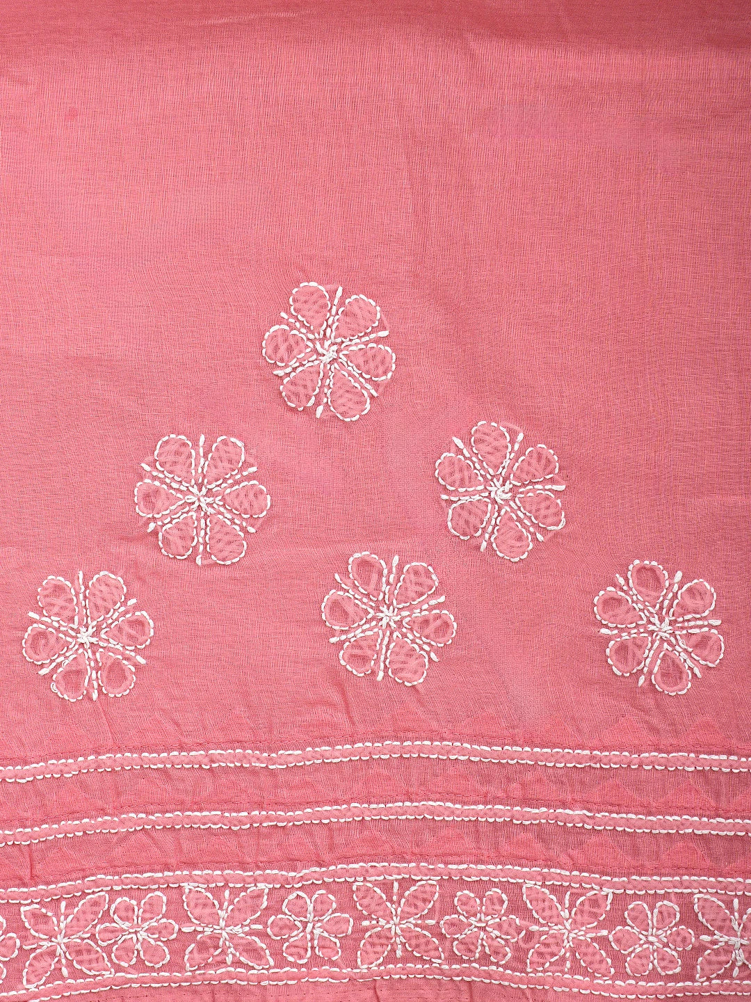 Ada Hand Embroidered Peach cotton Lucknowi Chikankari Saree and Blouse 01A838198