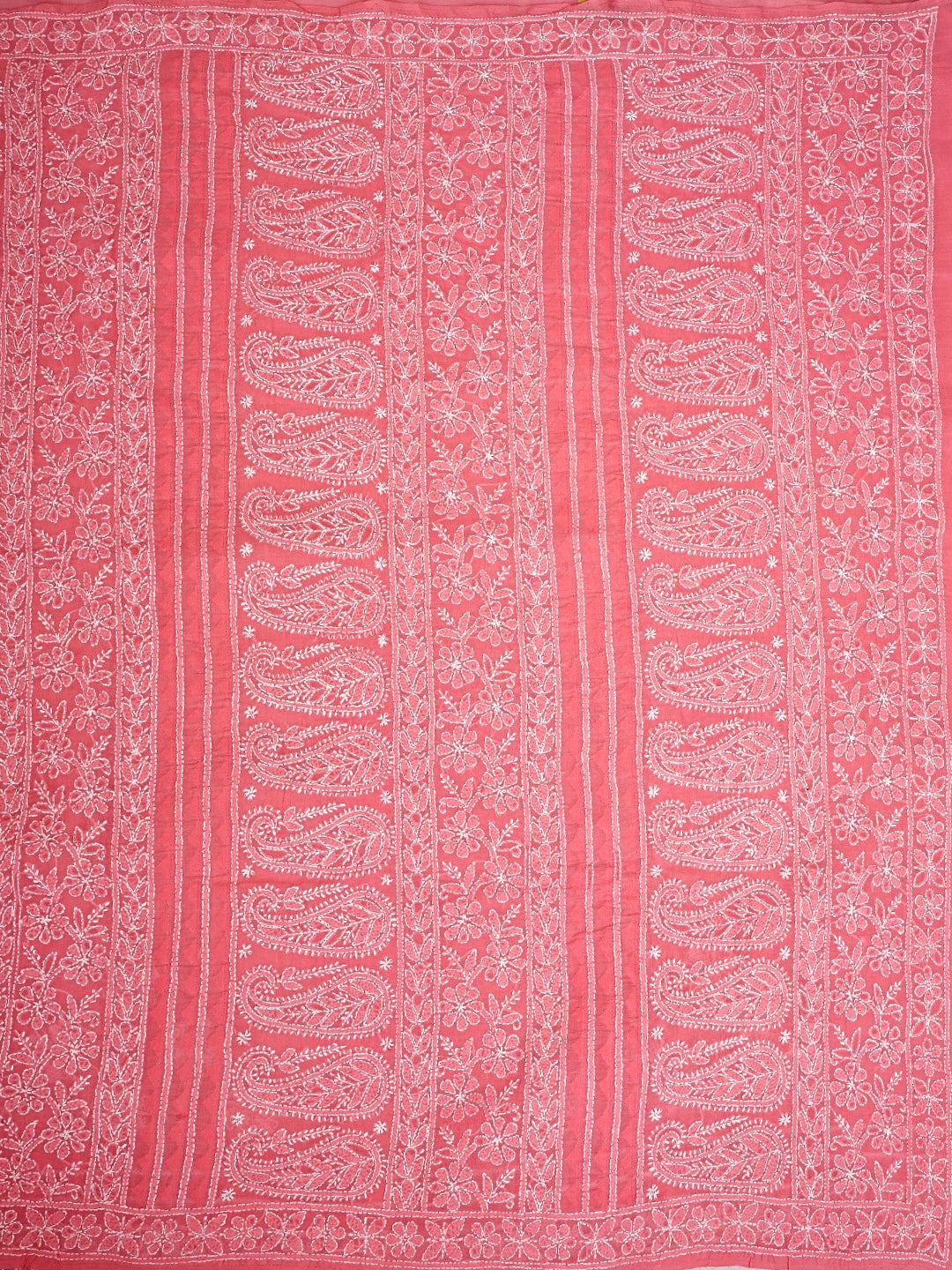 Ada Hand Embroidered Peach cotton Lucknowi Chikankari Saree and Blouse 01A838198