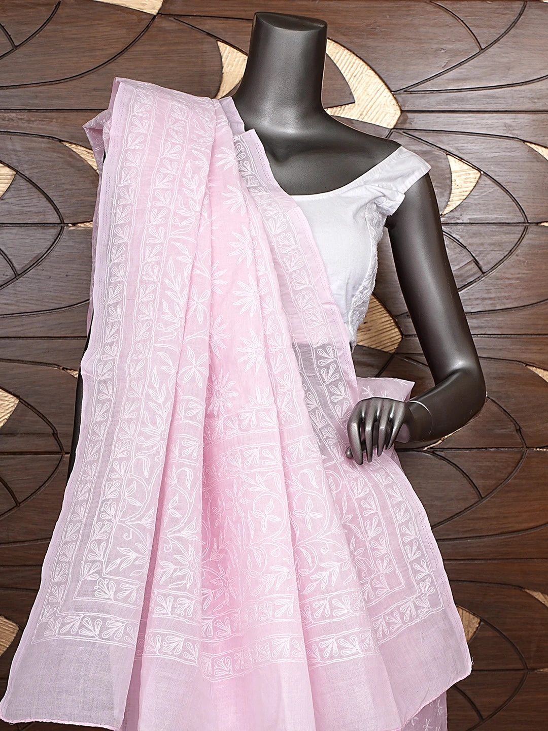 Ada Hand Embroidered Pink cotton Lucknowi Chikankari Saree and Blouse 01A873379
