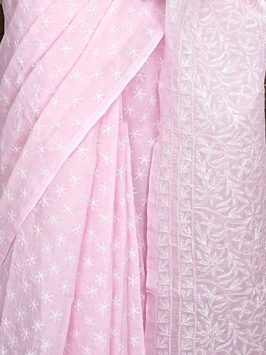 Ada Hand Embroidered Pink cotton Lucknowi Chikankari Saree and Blouse 01A873379
