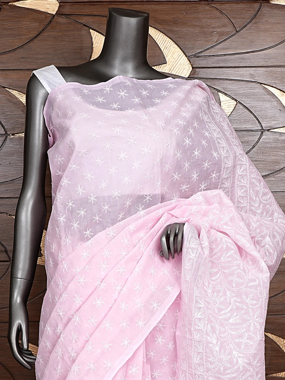 Ada Hand Embroidered Pink cotton Lucknowi Chikankari Saree and Blouse 01A873379