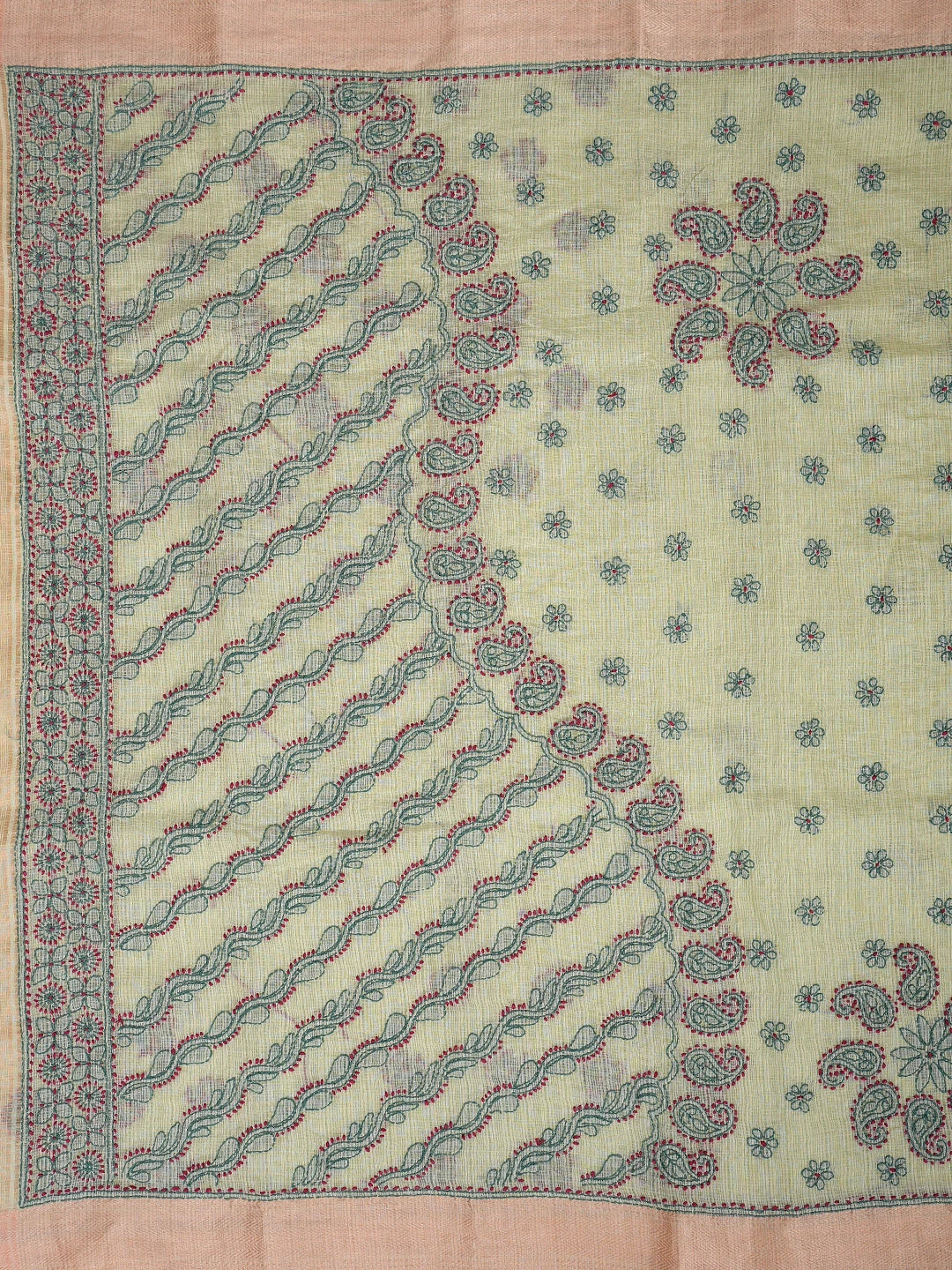 Ada Hand Embroidered Green Chanderi Lucknowi Chikankari Saree and Blouse 01A867929