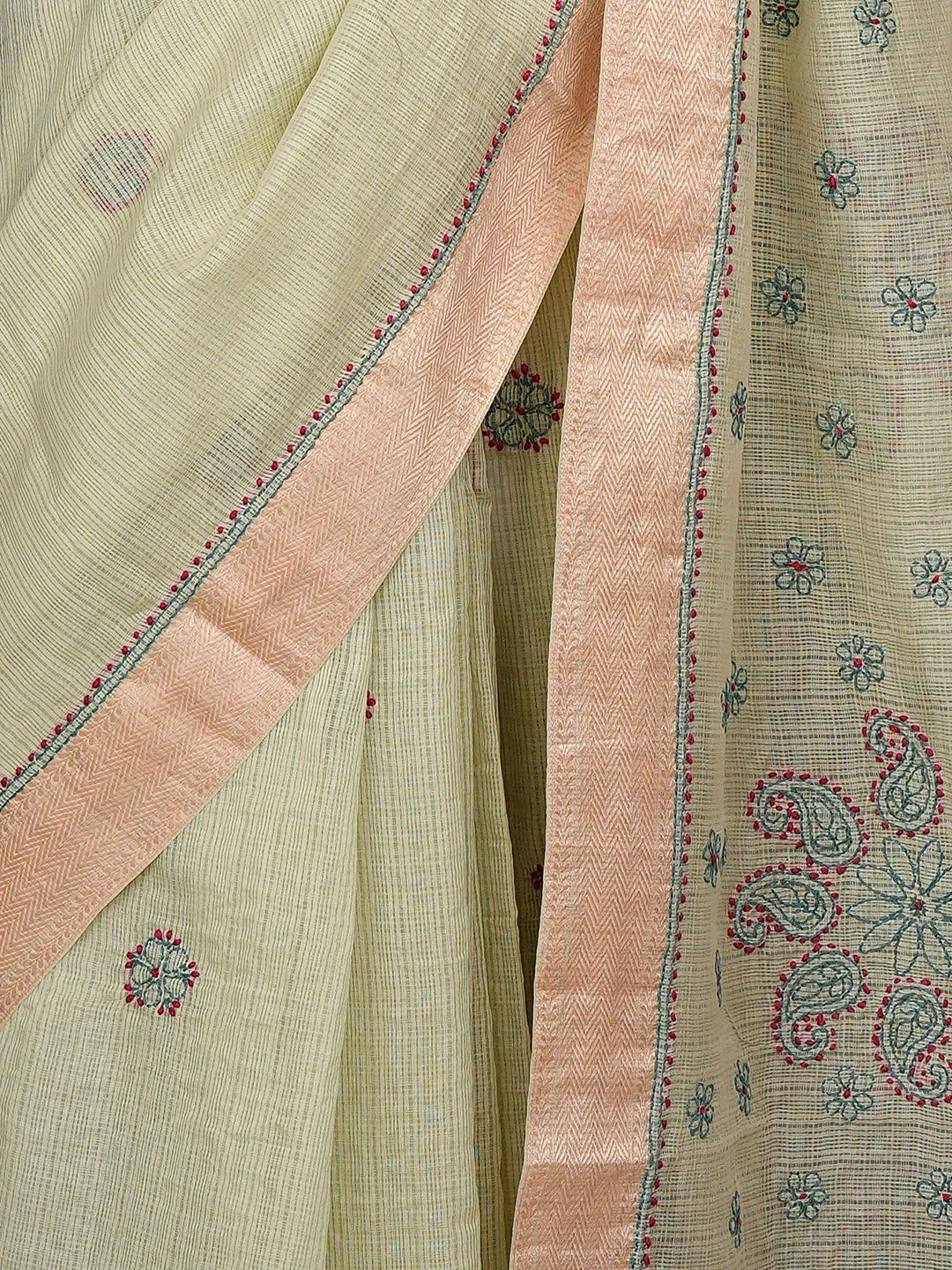 Ada Hand Embroidered Green Chanderi Lucknowi Chikankari Saree and Blouse 01A867929