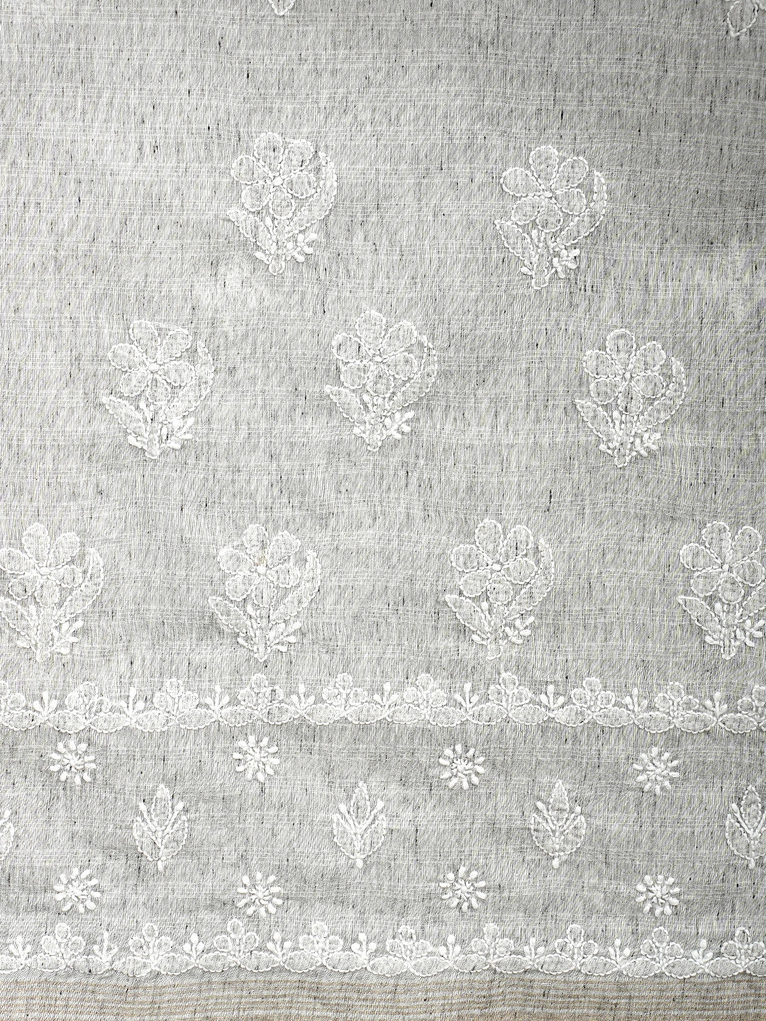 Ada Hand Embroidered Grey Chanderi Lucknowi Chikankari Saree and Blouse 01A879437