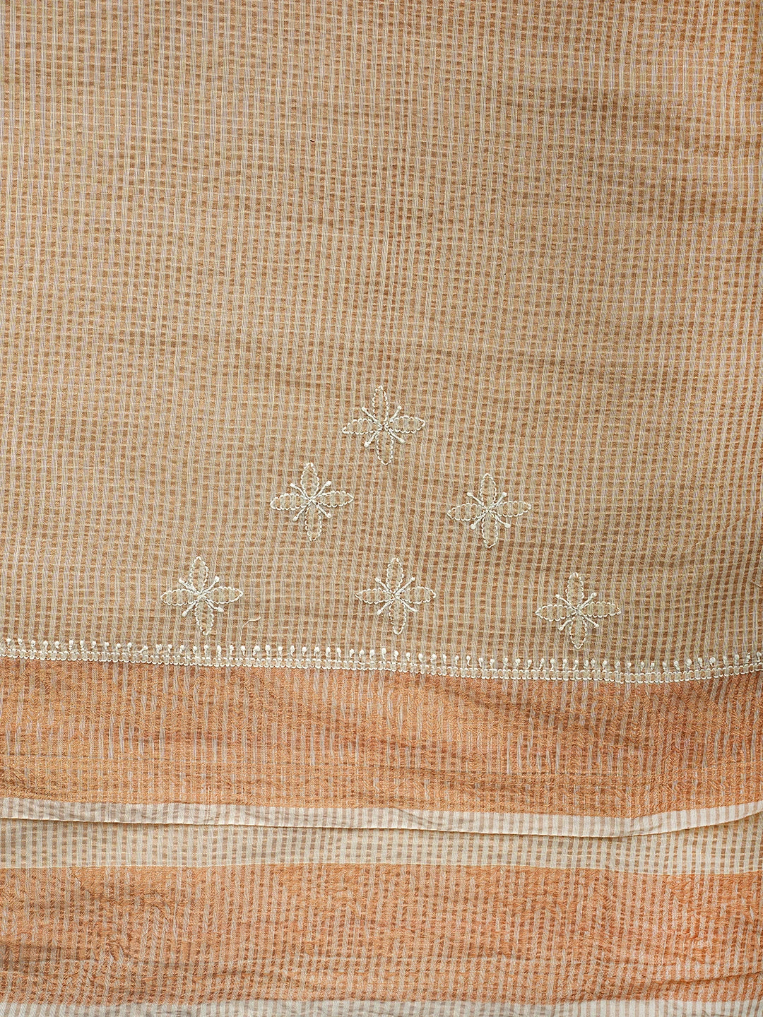 Ada Hand Embroidered Fawn Chanderi Lucknowi Chikankari Saree and Blouse 01A575112