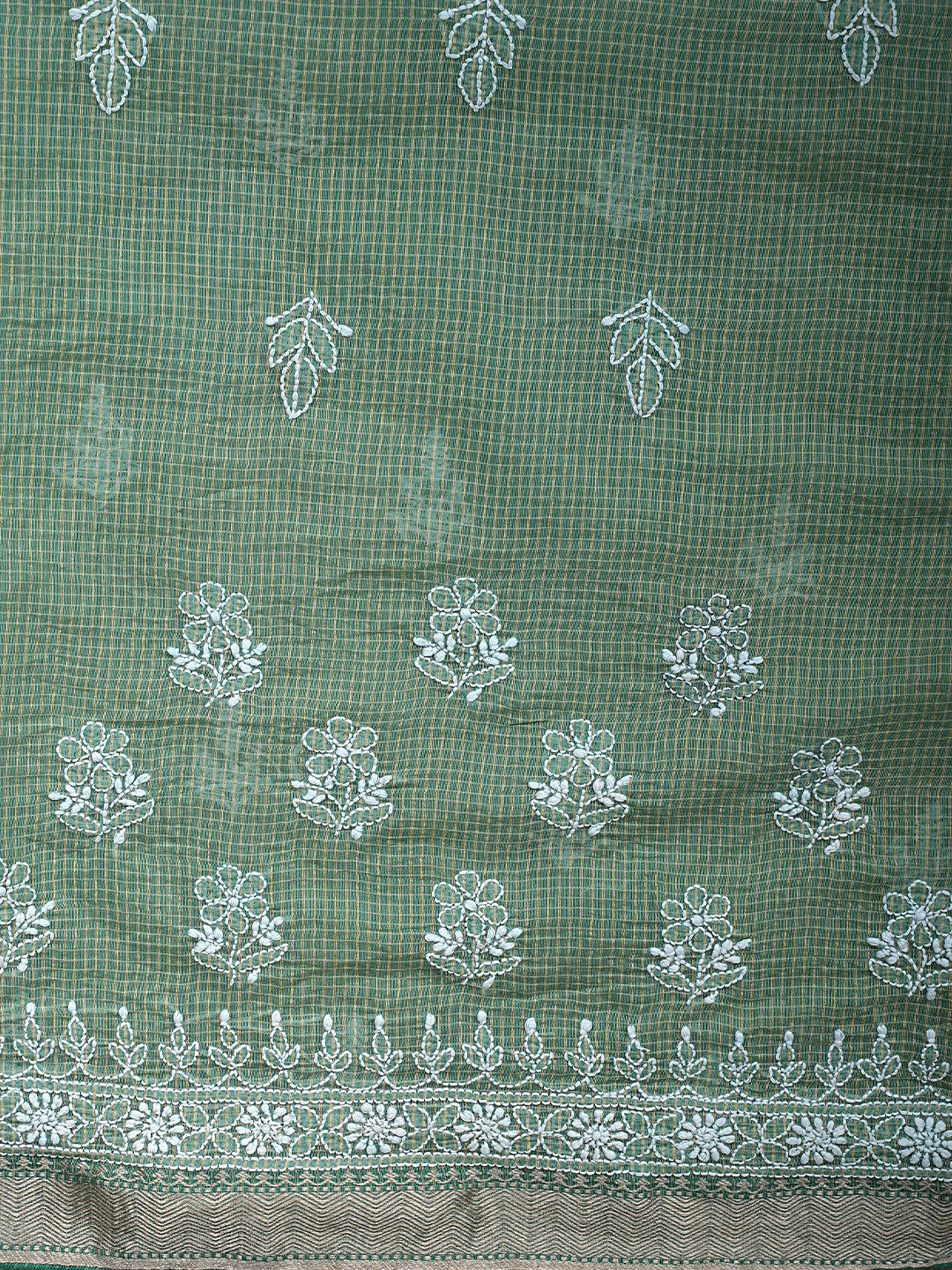 Ada Hand Embroidered Green Chanderi Lucknowi Chikankari Saree and Blouse 01A879467