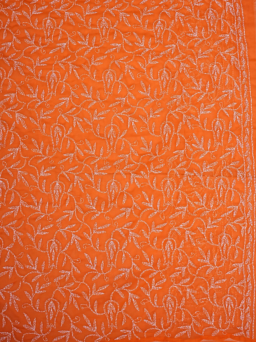Ada Hand Embroidered Orange Georgette Lucknowi Chikankari Saree and Blouse 01A897259