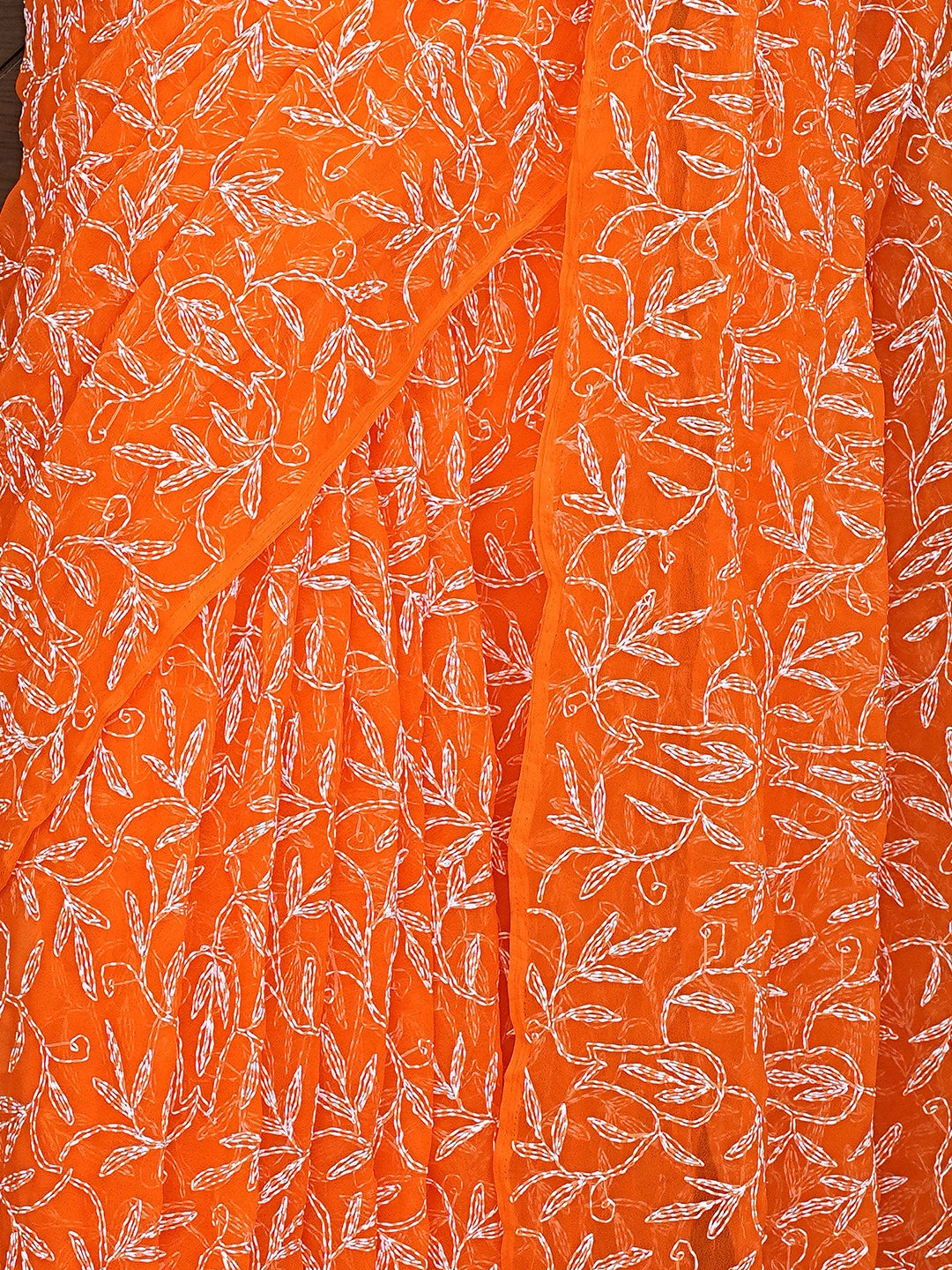 Ada Hand Embroidered Orange Georgette Lucknowi Chikankari Saree and Blouse 01A897259