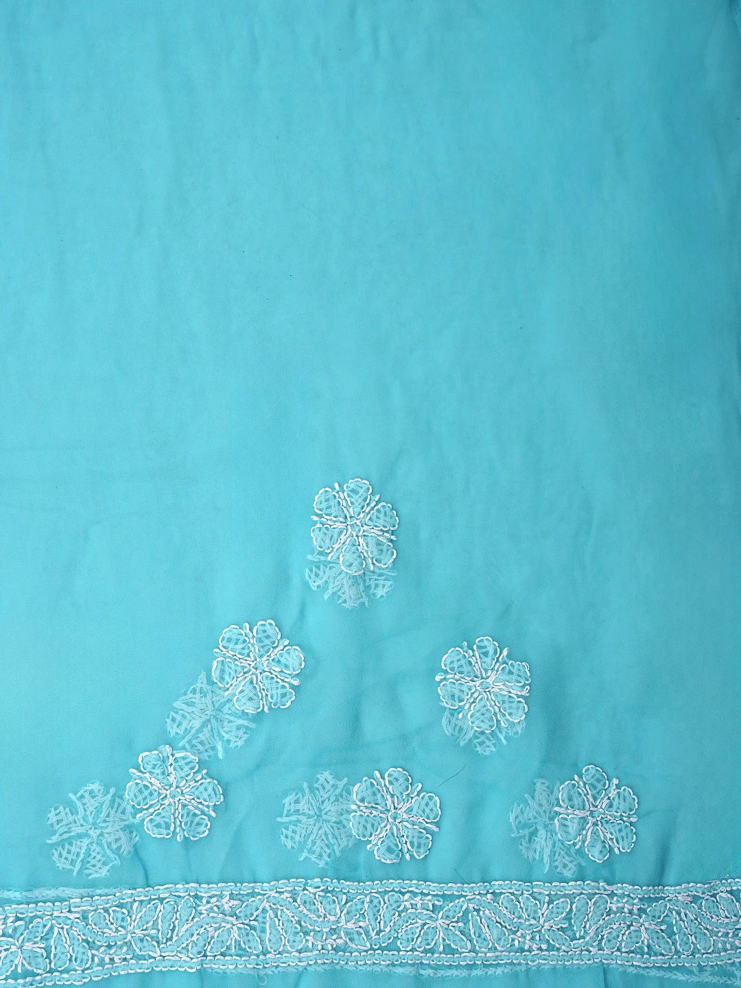 Ada Hand Embroidered Blue Georgette Lucknowi Chikankari Saree and Blouse 01A756701
