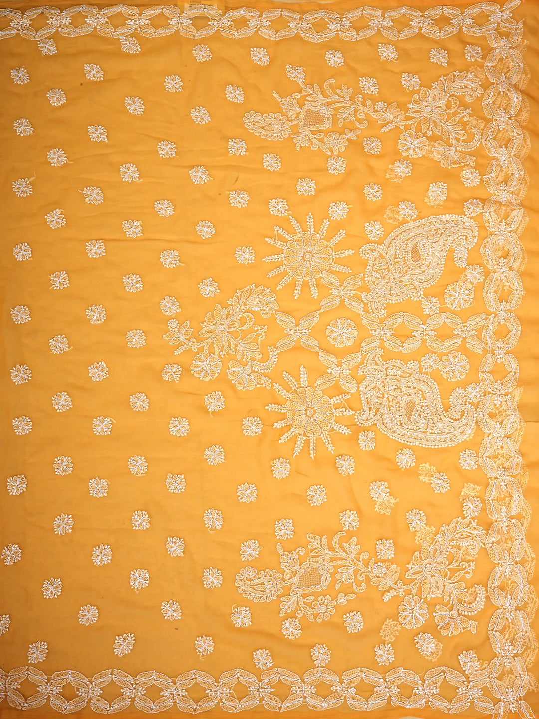 Ada Hand Embroidered Mustard Georgette Lucknowi Chikankari Saree and Blouse 01A825620