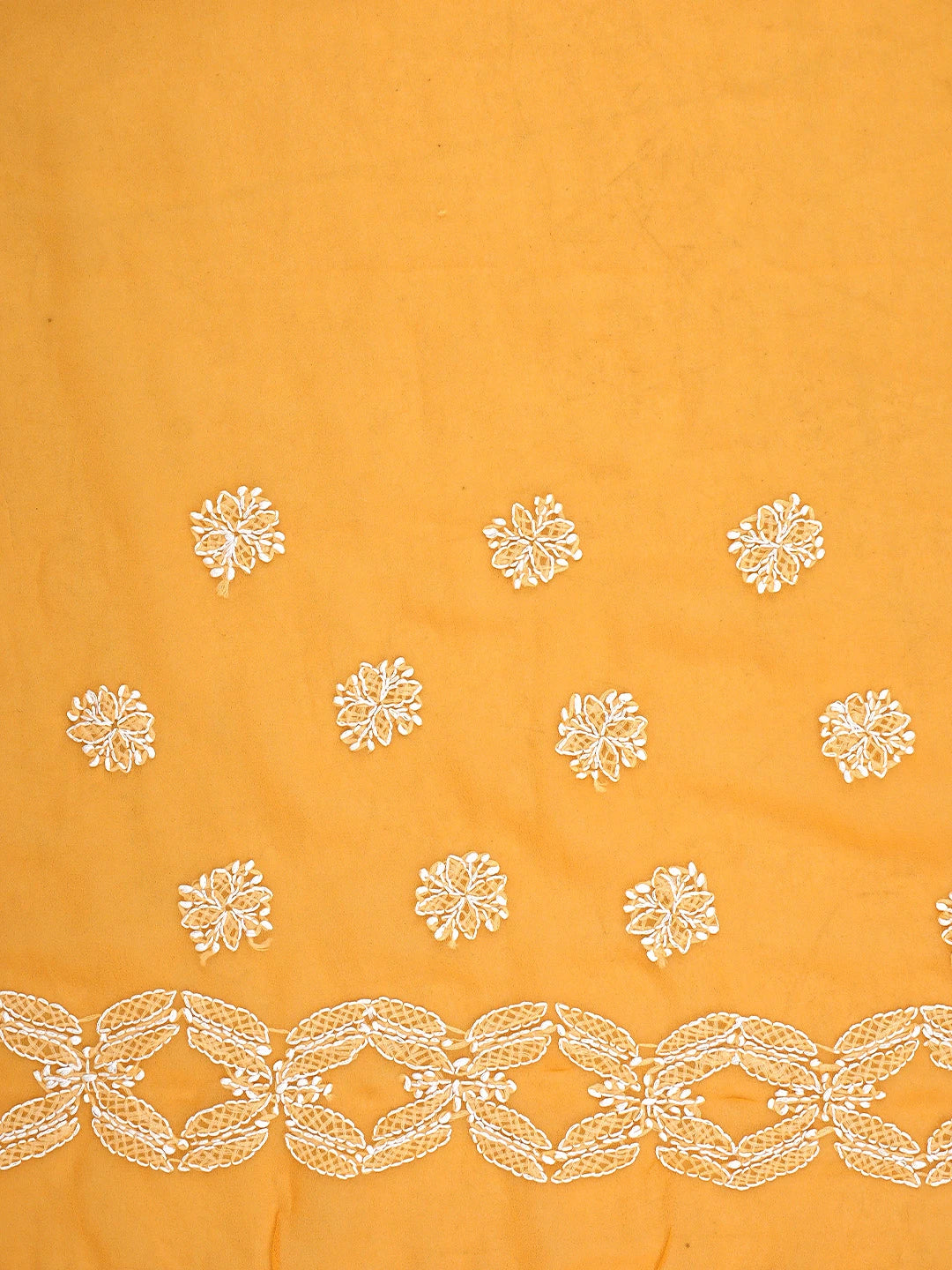Ada Hand Embroidered Mustard Georgette Lucknowi Chikankari Saree and Blouse 01A825620