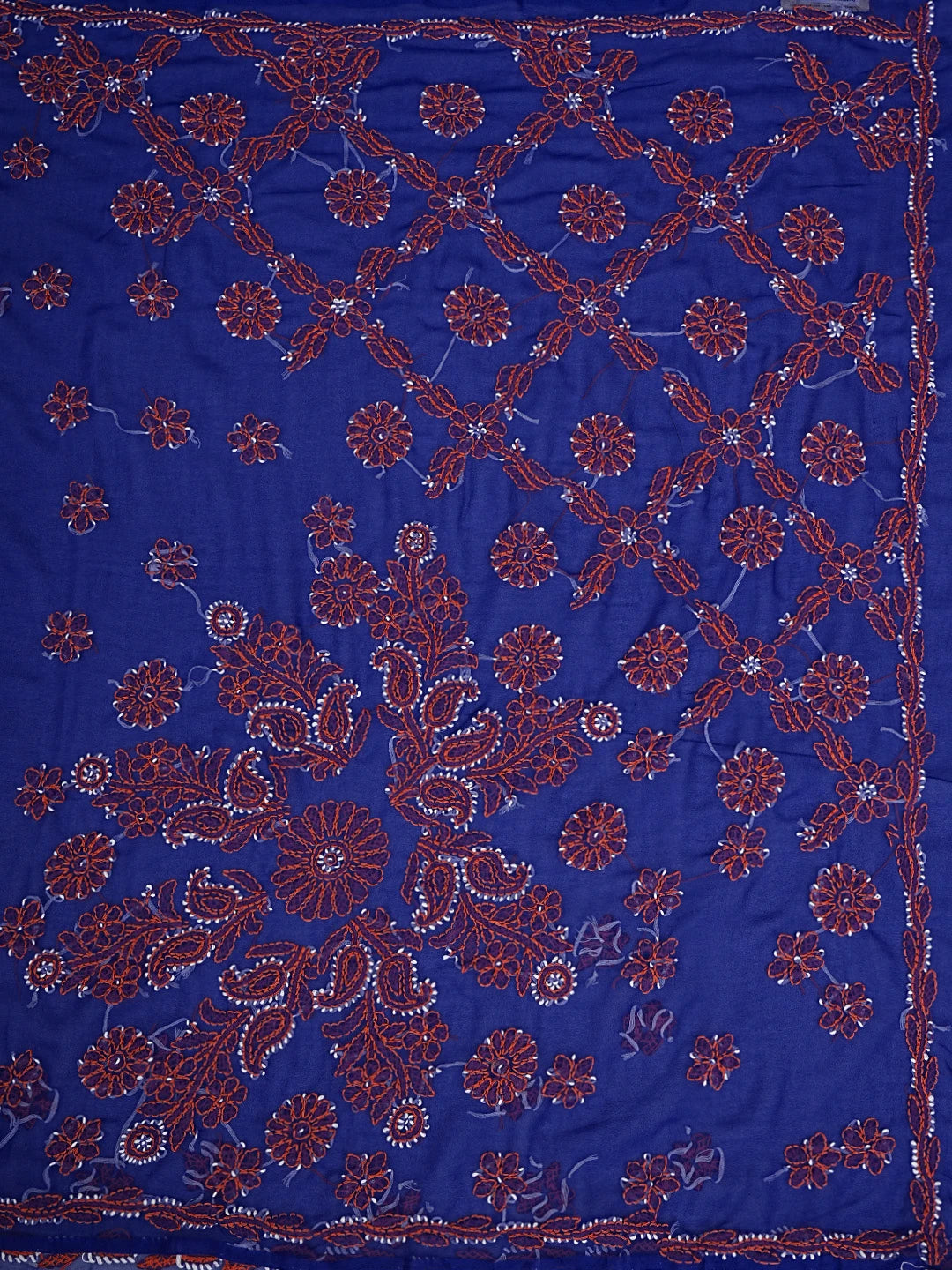 Ada Hand Embroidered Royal Blue Georgette Lucknowi Chikankari Saree and Blouse 01A905482
