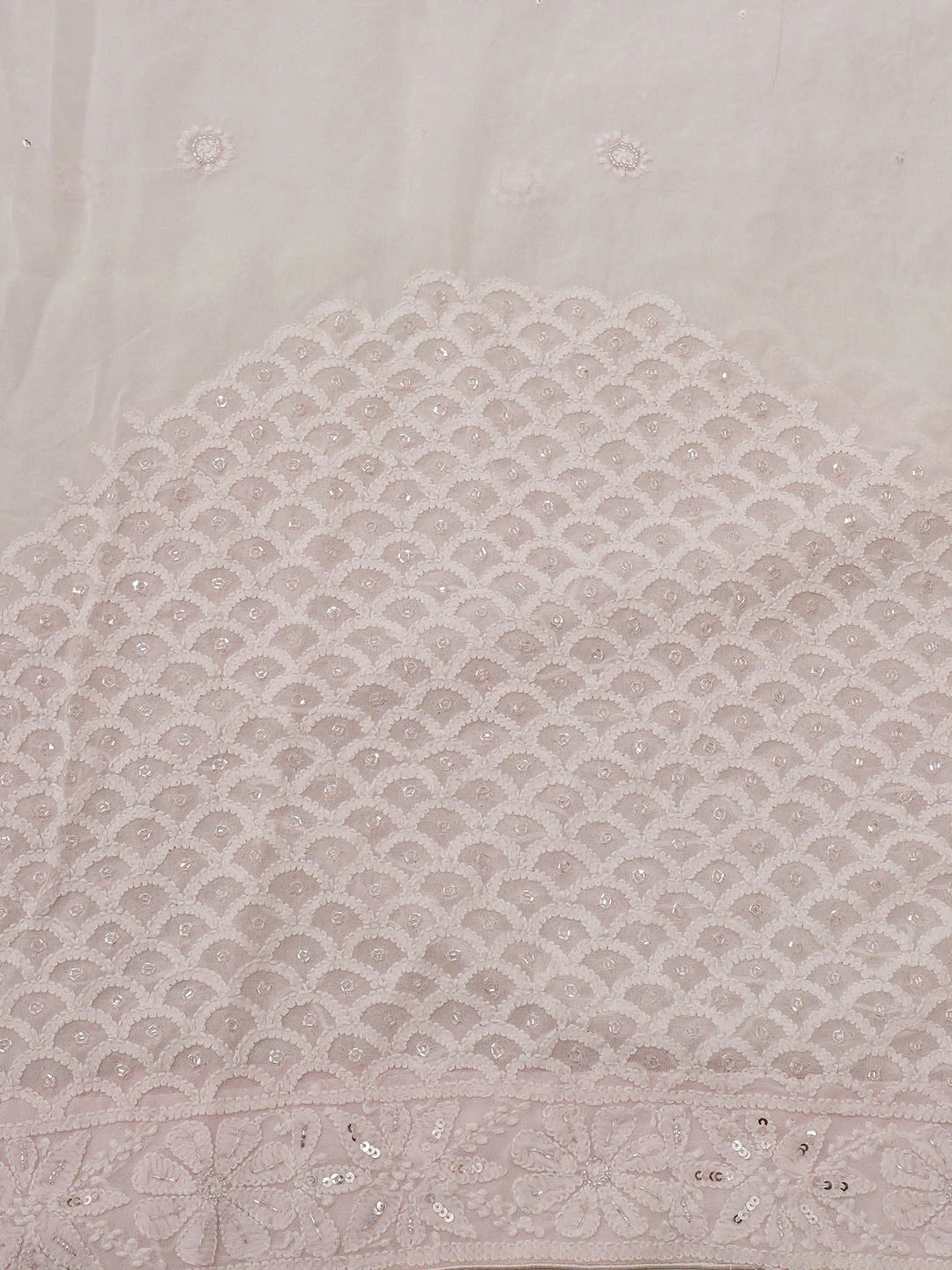 Ada Hand Embroidered Pink Viscose Georgette Lucknowi Chikankari Saree and Blouse With Cutdana Work 01A782278