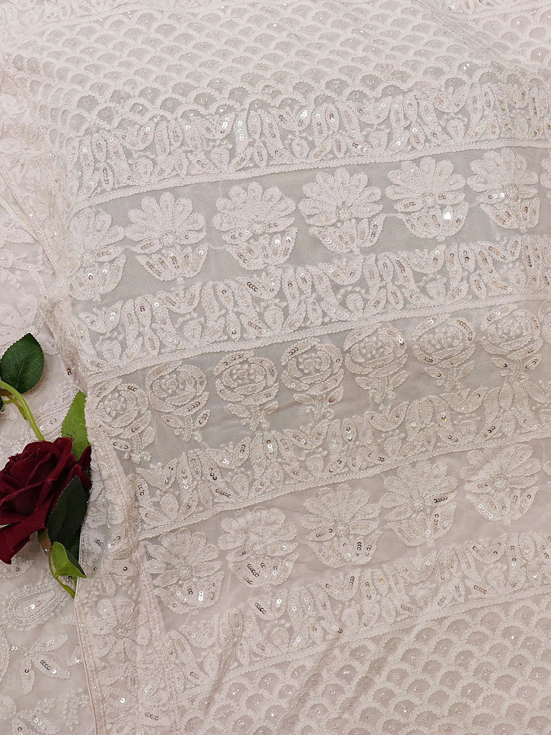 Ada Hand Embroidered Pink Viscose Georgette Lucknowi Chikankari Saree and Blouse With Cutdana Work 01A782278