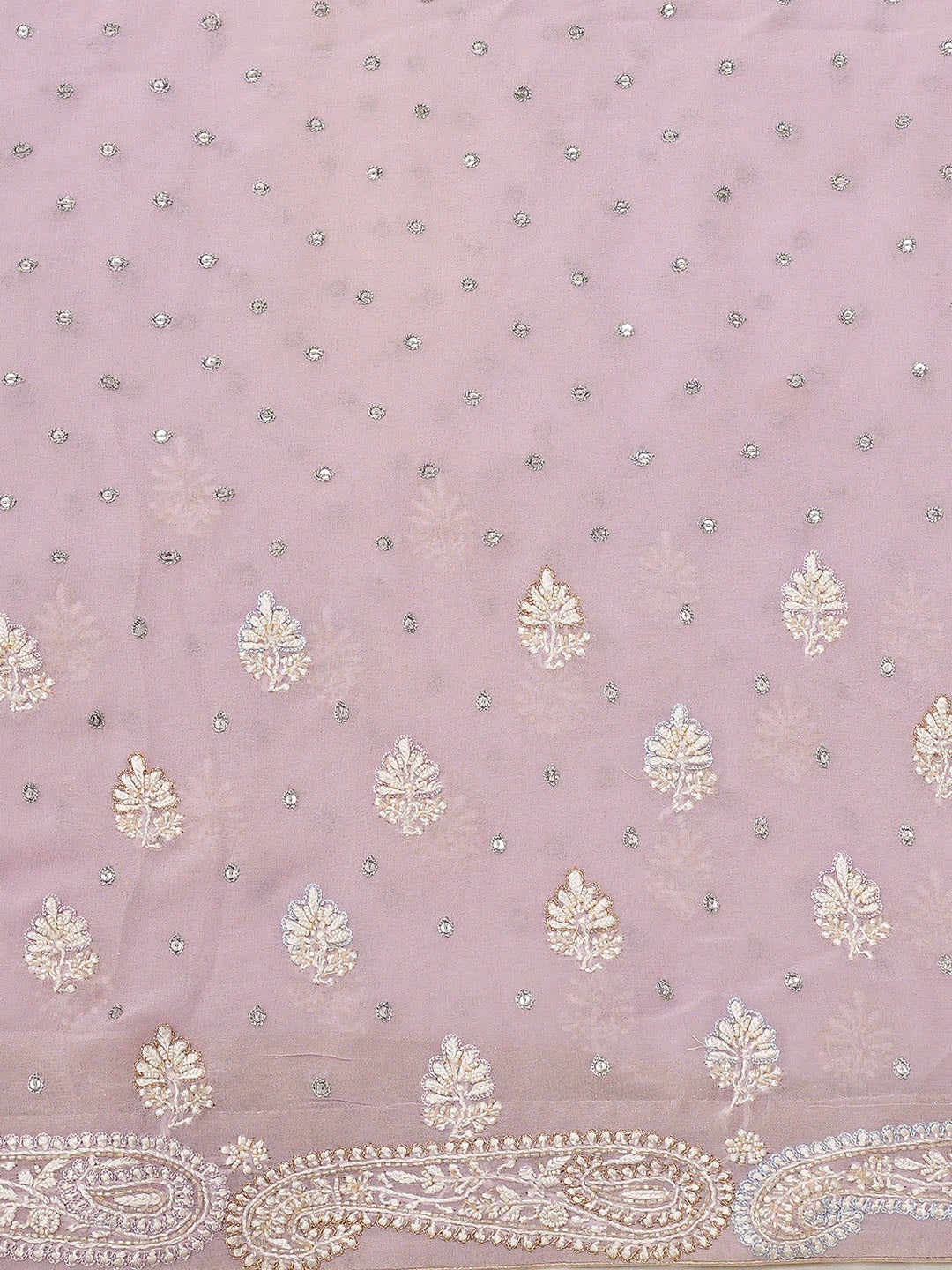 Ada Hand Embroidered Lavender Pure Georgette Lucknowi Chikankari Saree and Blouse With Cutdana Work 01A7204