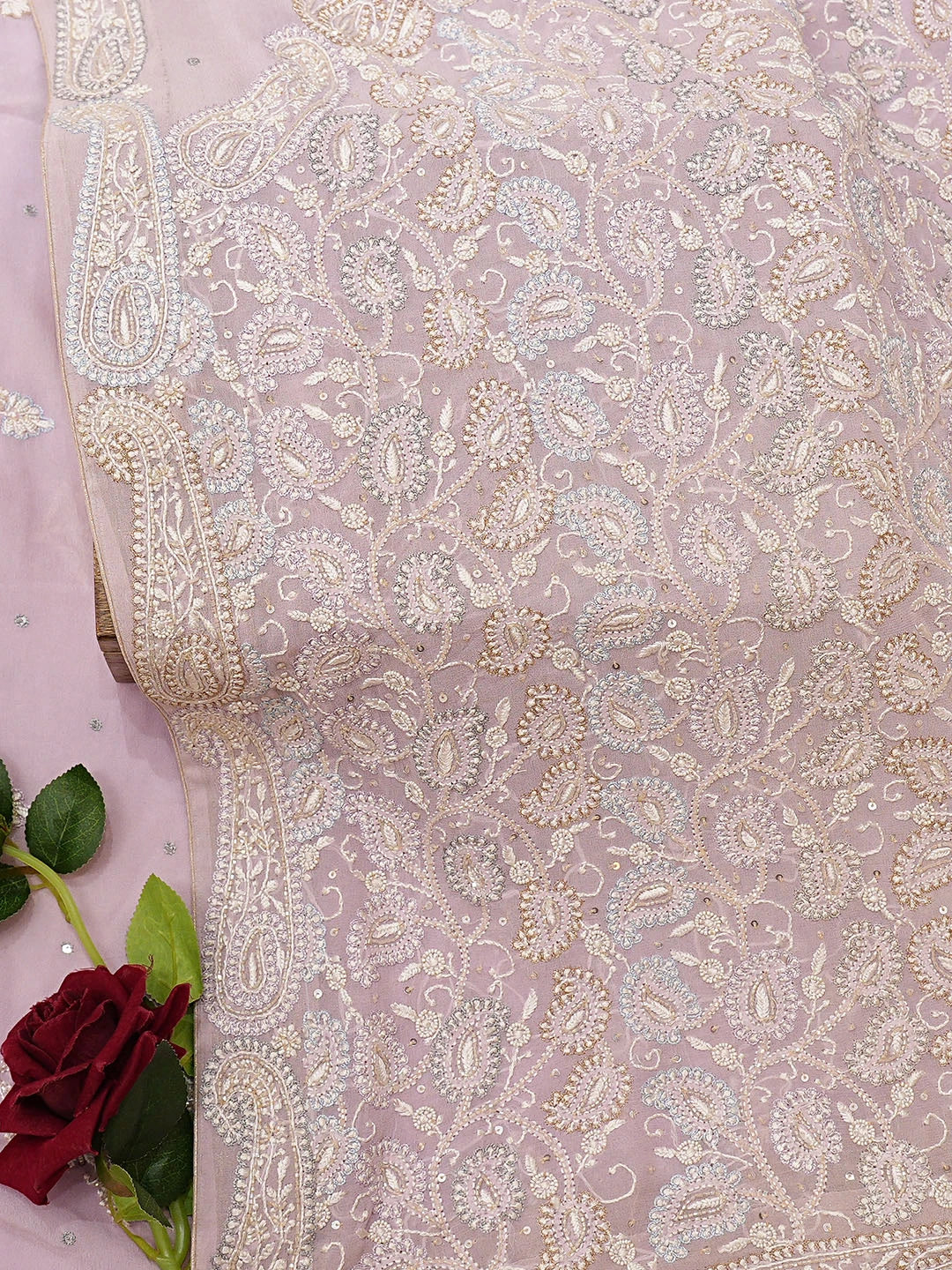 Ada Hand Embroidered Lavender Pure Georgette Lucknowi Chikankari Saree and Blouse With Cutdana Work 01A7204