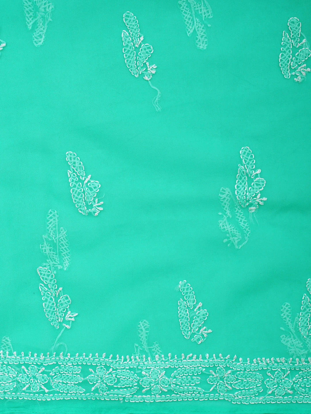 Ada Hand Embroidered Rama Green Georgette Lucknowi Chikankari Unstitched Suit Piece 01A907716