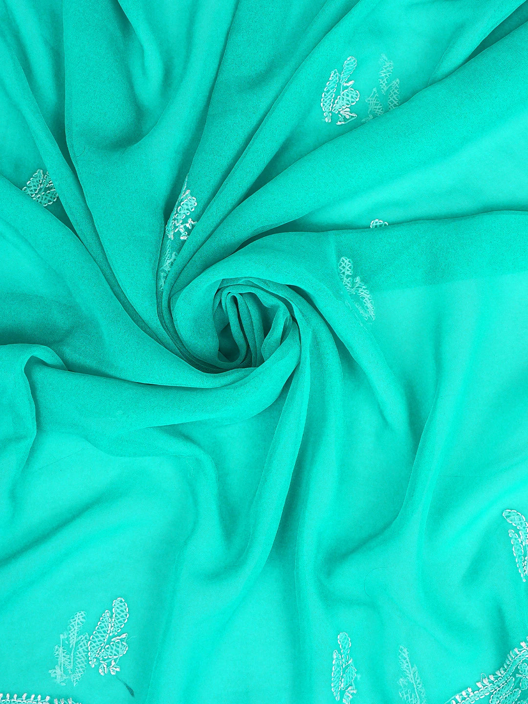 Ada Hand Embroidered Rama Green Georgette Lucknowi Chikankari Unstitched Suit Piece 01A907716