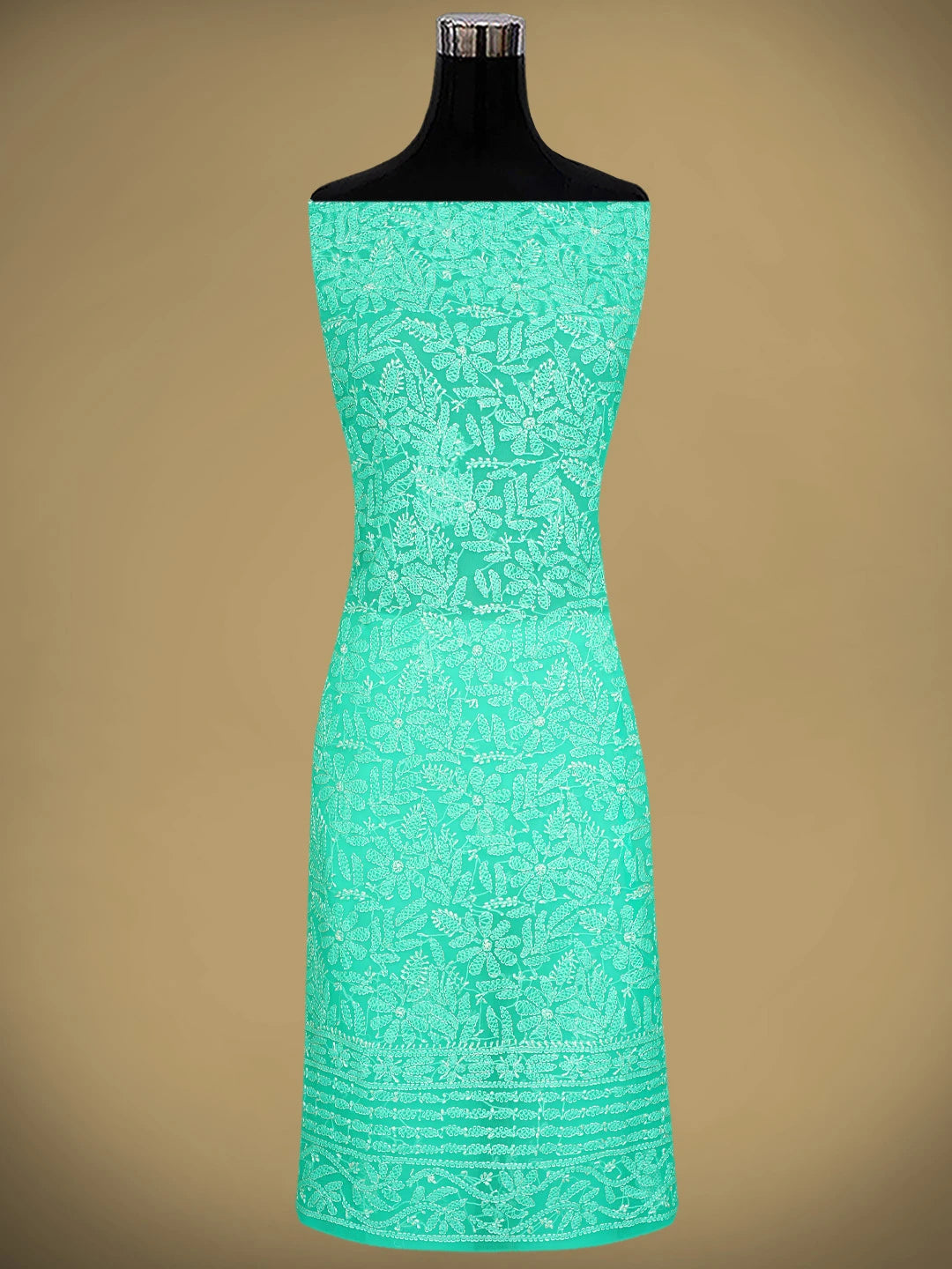 Ada Hand Embroidered Rama Green Georgette Lucknowi Chikankari Unstitched Suit Piece 01A907716