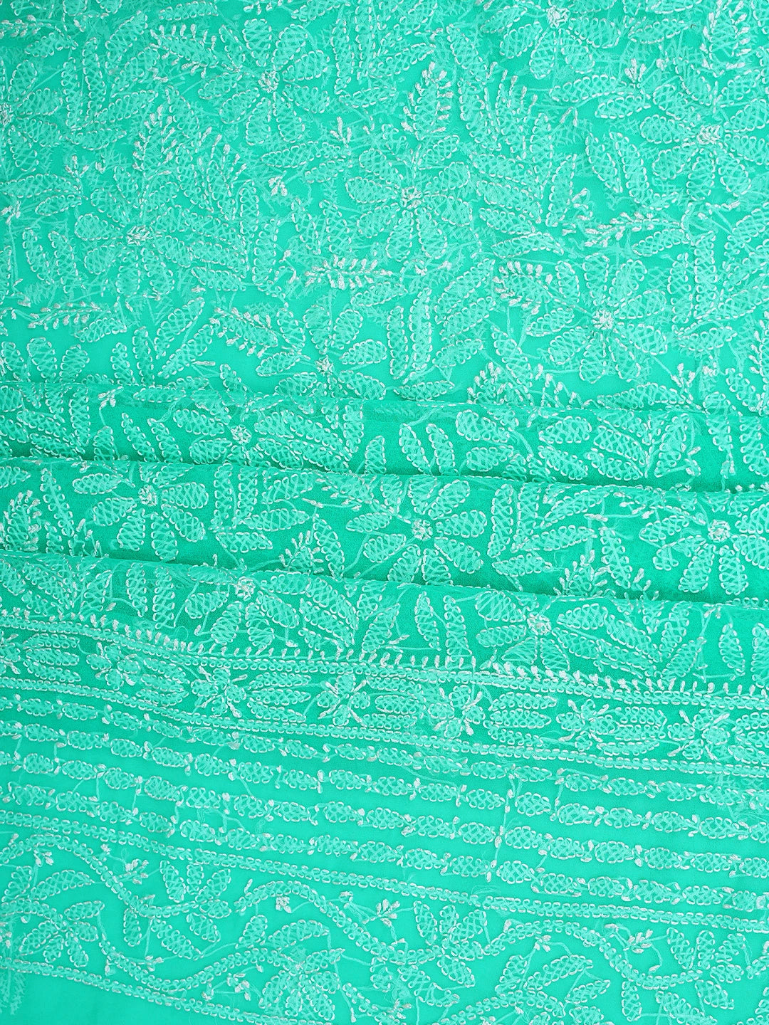 Ada Hand Embroidered Rama Green Georgette Lucknowi Chikankari Unstitched Suit Piece 01A907716
