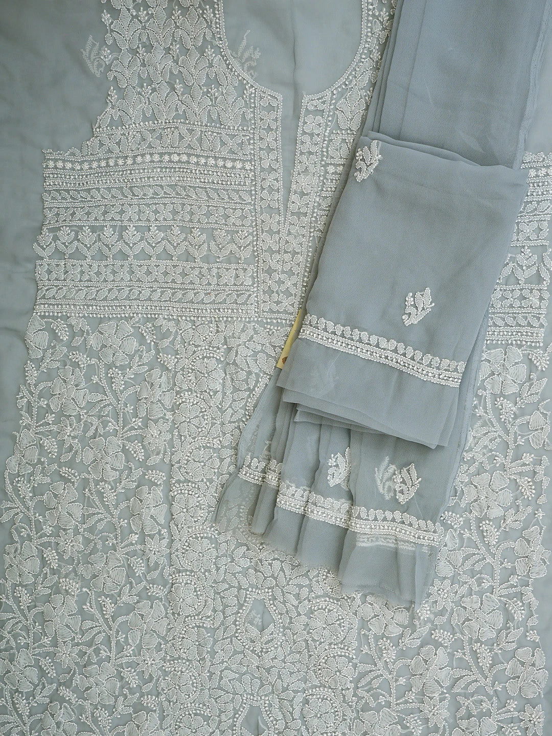 Ada Hand Embroidered Grey Georgette Lucknowi Chikankari Unstitched Suit Piece 01A823833