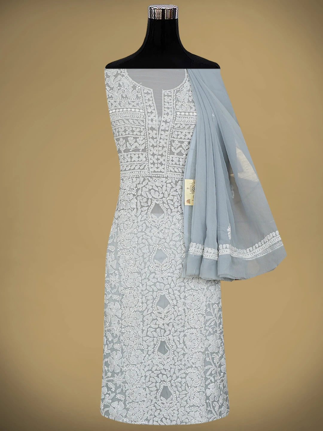 Ada Hand Embroidered Grey Georgette Lucknowi Chikankari Unstitched Suit Piece 01A823833