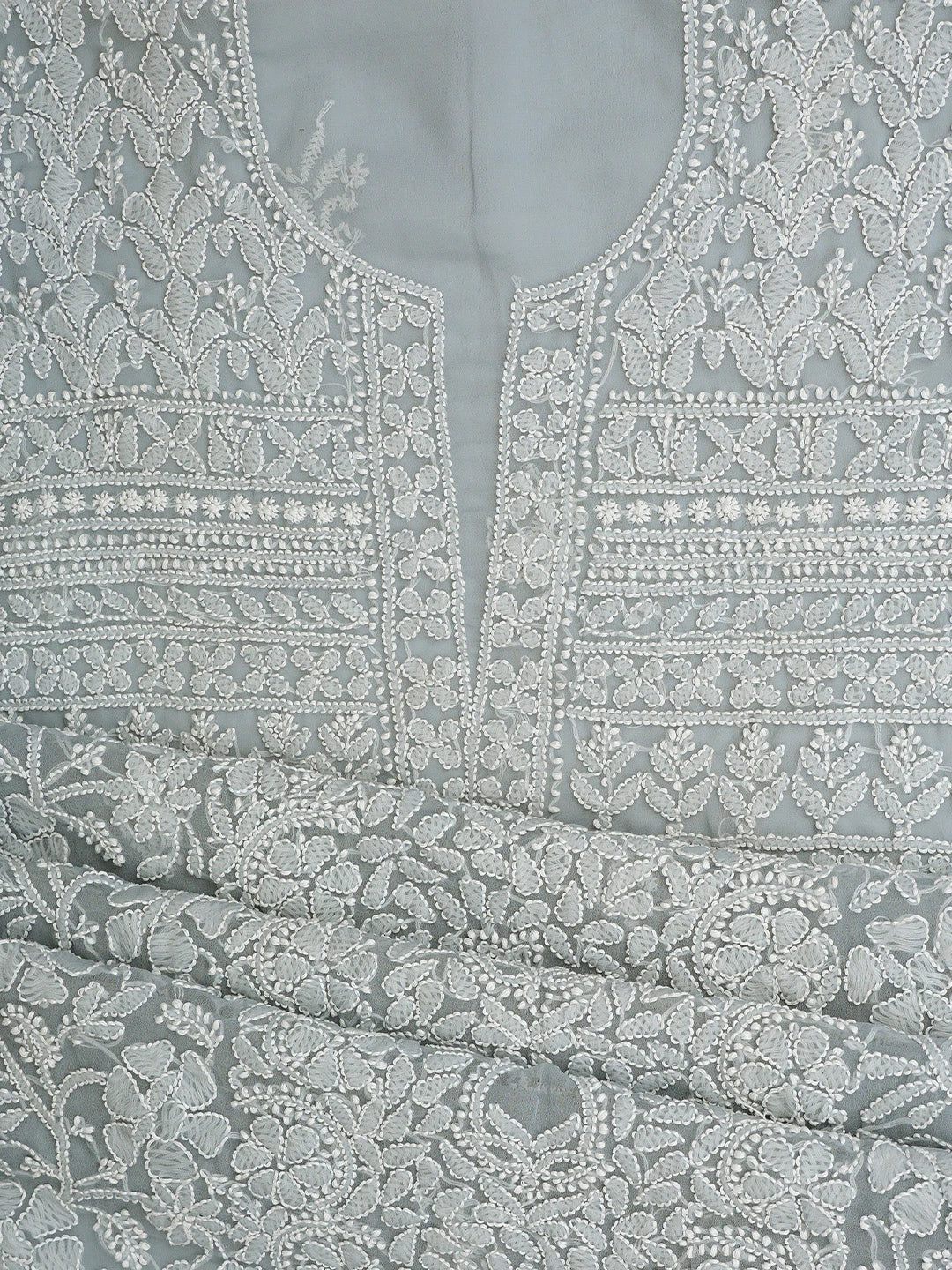 Ada Hand Embroidered Grey Georgette Lucknowi Chikankari Unstitched Suit Piece 01A823833
