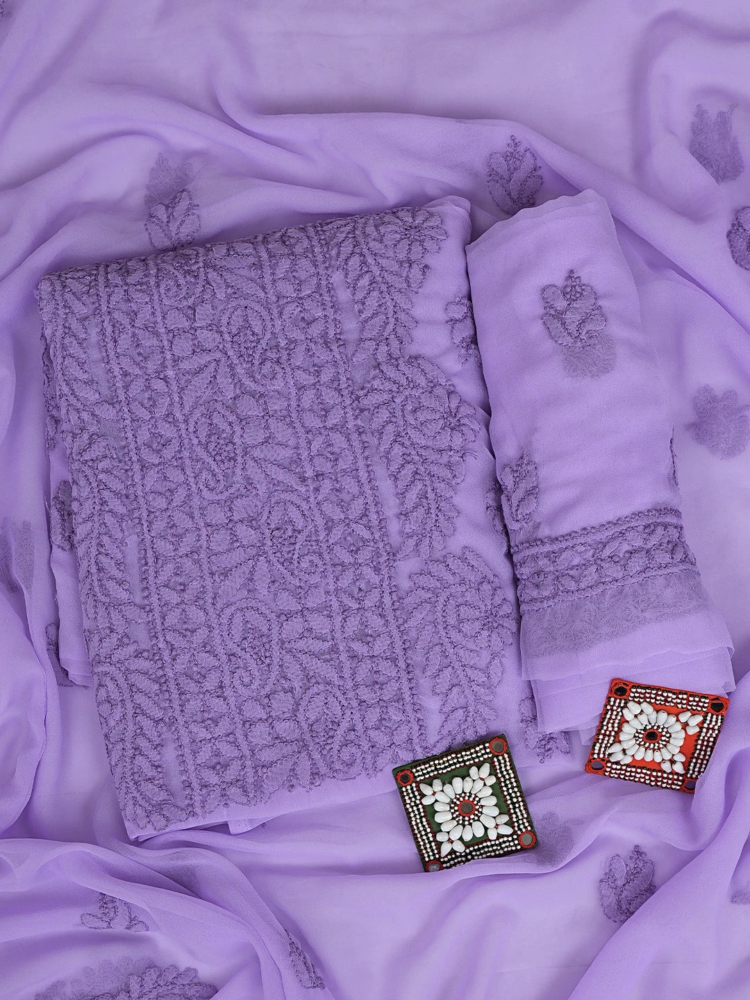 Ada Hand Embroidered Mauve Georgette Lucknowi Chikankari Unstitched Suit Piece 01A891080