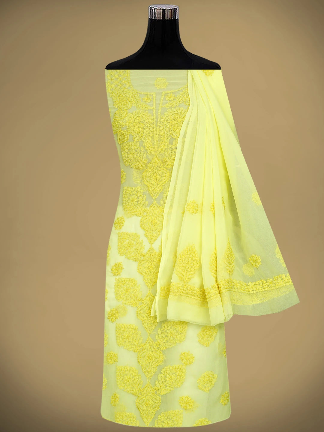 Ada Hand Embroidered Lemon Georgette Lucknowi Chikankari Unstitched Suit Piece 01A597810