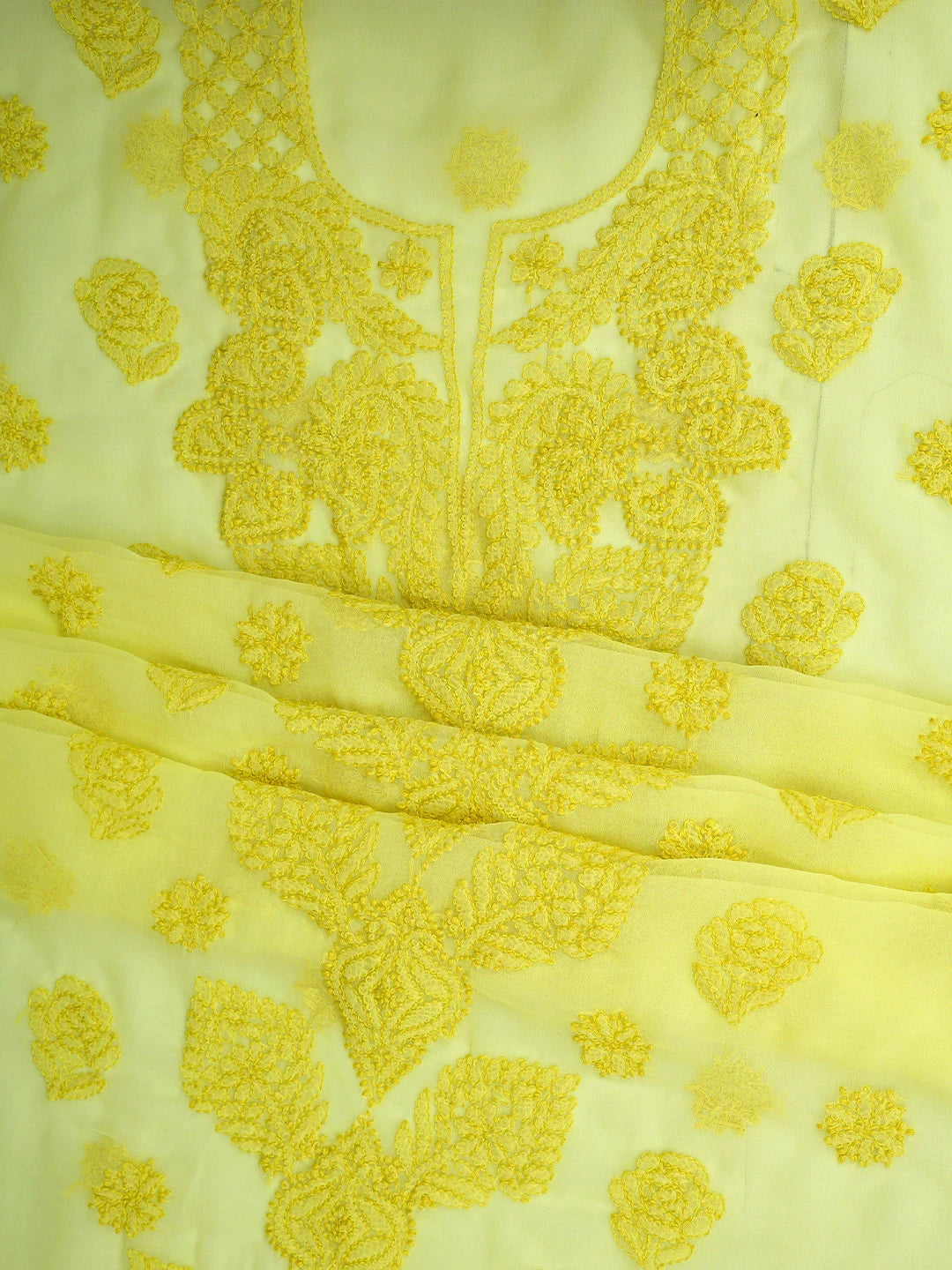 Ada Hand Embroidered Lemon Georgette Lucknowi Chikankari Unstitched Suit Piece 01A597810