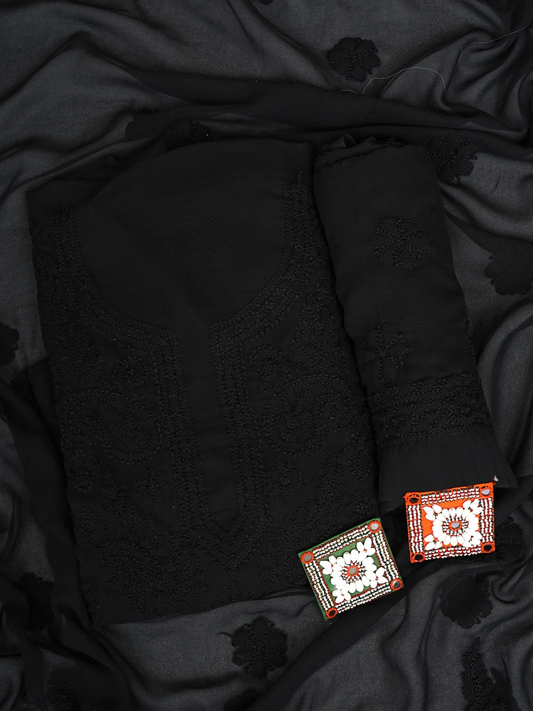 Ada Hand Embroidered Black Georgette Lucknowi Chikankari Unstitched Suit Piece 01A783429