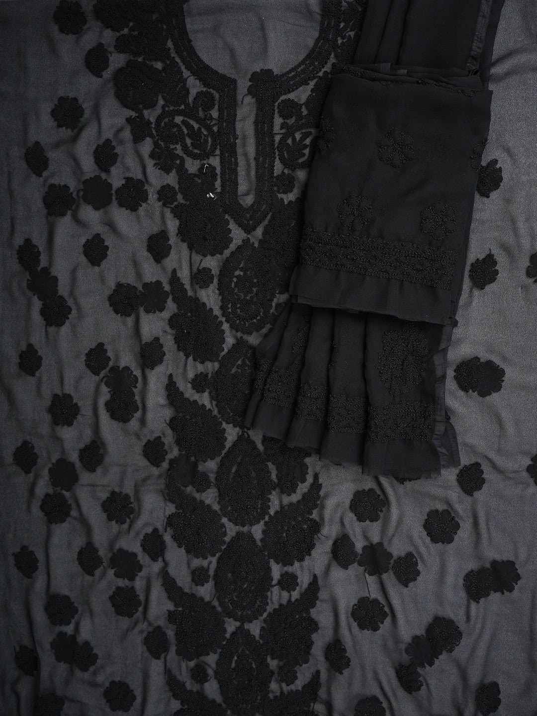 Ada Hand Embroidered Black Georgette Lucknowi Chikankari Unstitched Suit Piece 01A783429