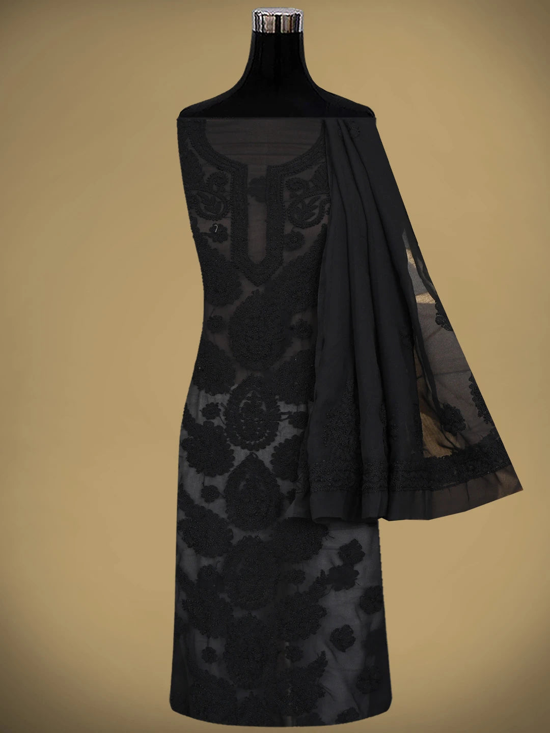 Ada Hand Embroidered Black Georgette Lucknowi Chikankari Unstitched Suit Piece 01A783429