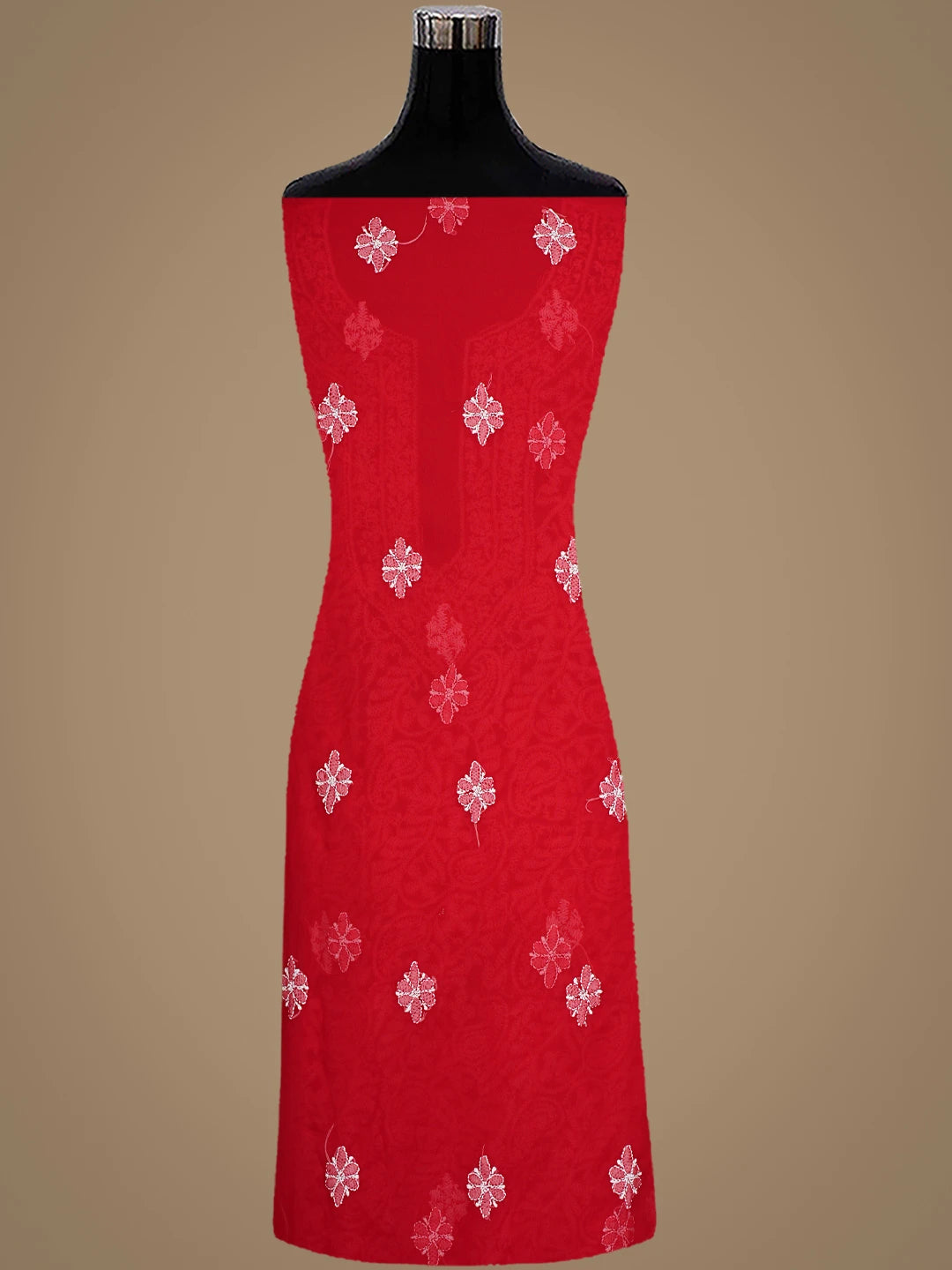 Ada Hand Embroidered Red Georgette Lucknowi Chikankari Unstitched Suit Piece 01A779068