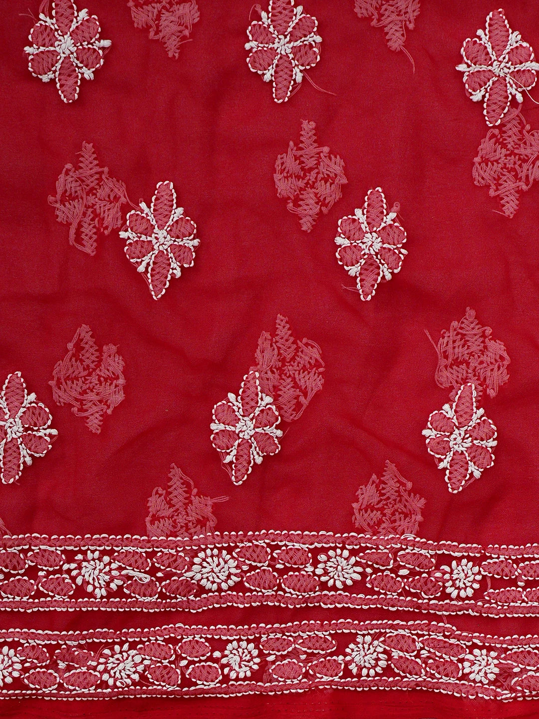 Ada Hand Embroidered Red Georgette Lucknowi Chikankari Unstitched Suit Piece 01A779068