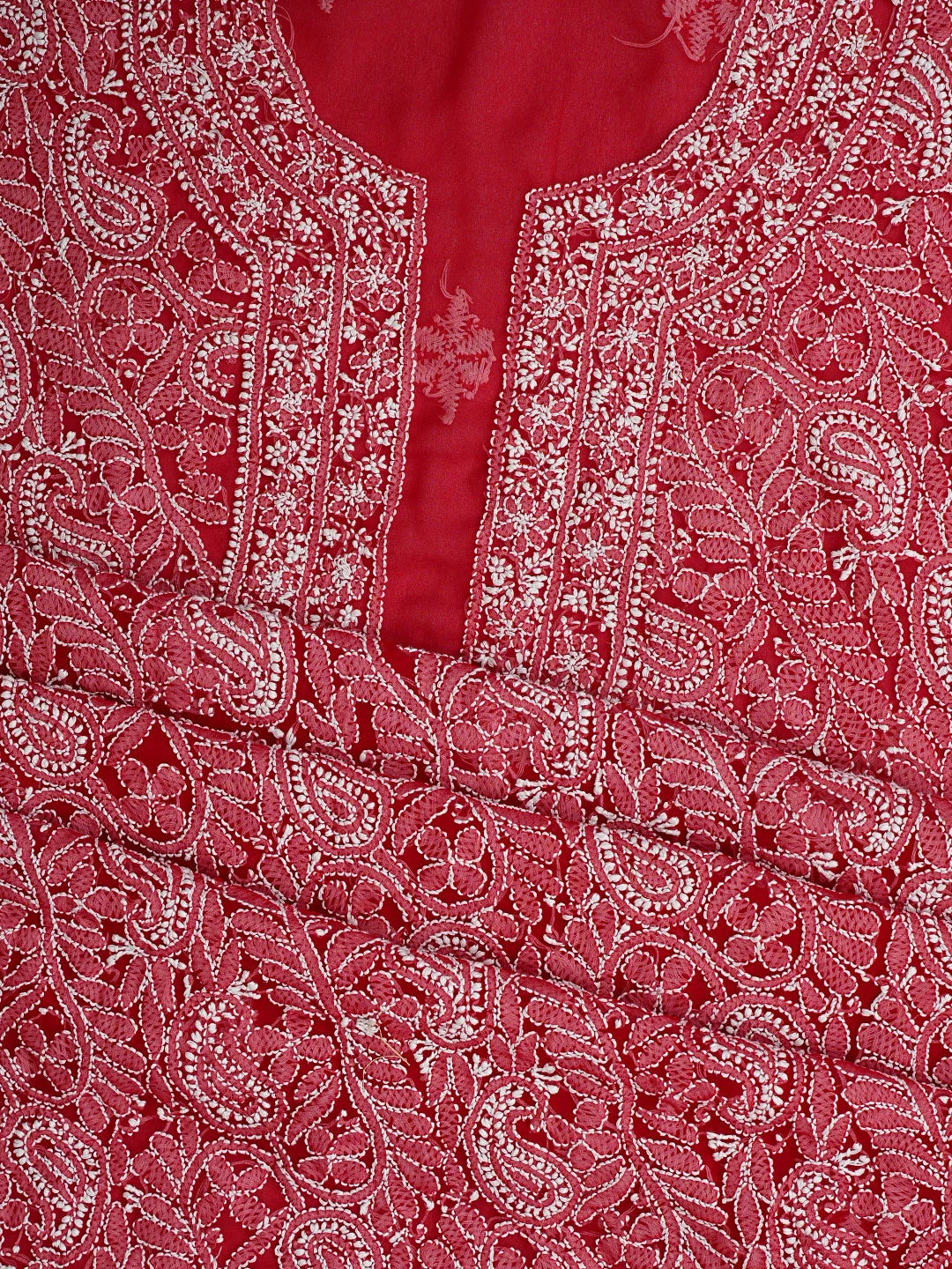 Ada Hand Embroidered Red Georgette Lucknowi Chikankari Unstitched Suit Piece 01A779068