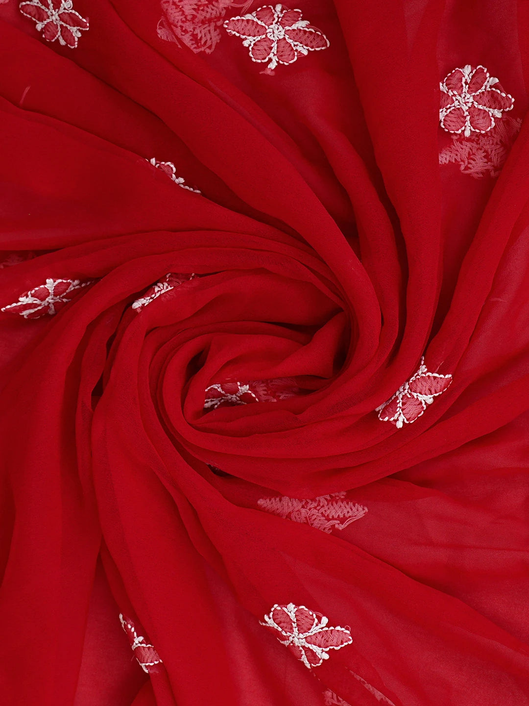 Ada Hand Embroidered Red Georgette Lucknowi Chikankari Unstitched Suit Piece 01A779068