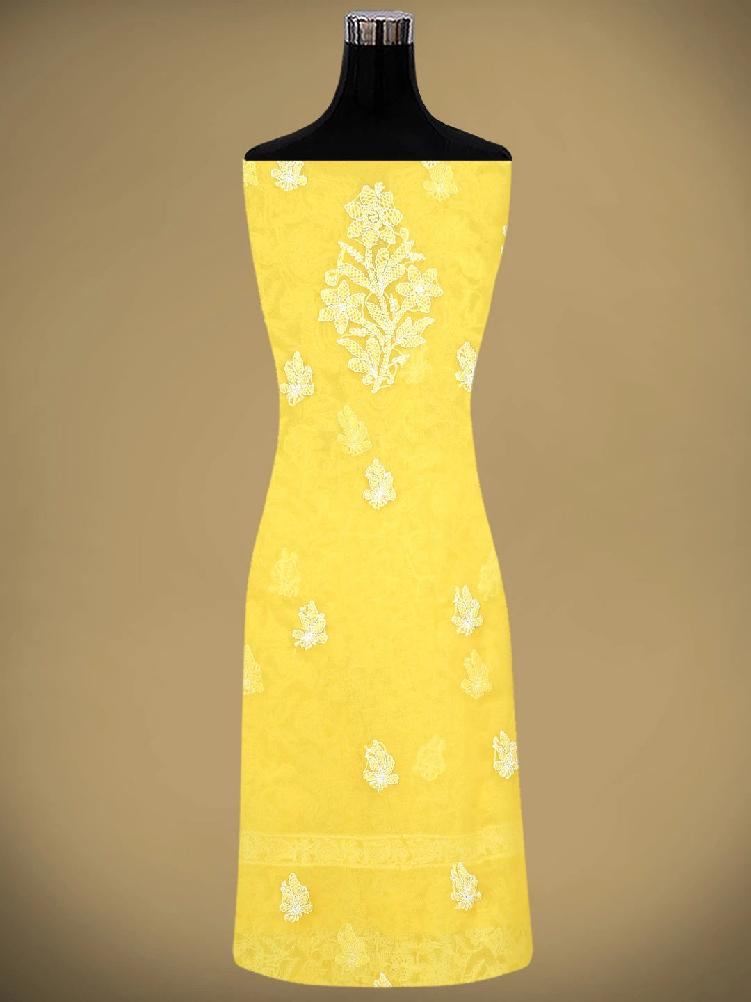 Ada Hand Embroidered Yellow Georgette Lucknowi Chikankari Unstitched Suit Piece 01A866975