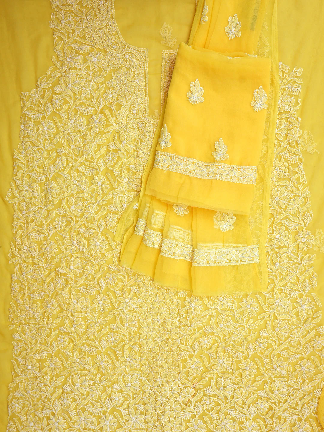 Ada Hand Embroidered Yellow Georgette Lucknowi Chikankari Unstitched Suit Piece 01A866975